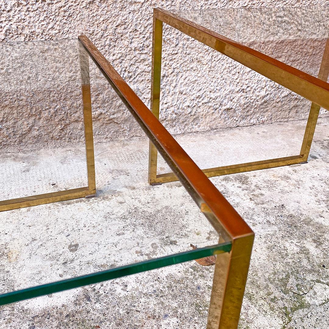 Italian Mid Century Set of Three Brass and Glass Stackable Tray Tables, 1950s 1
