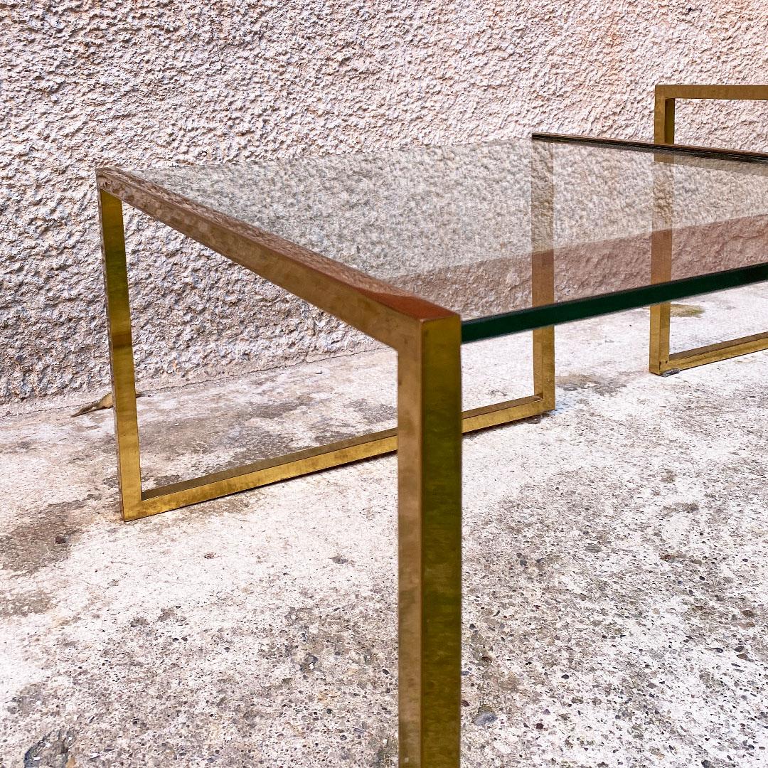 Italian Mid Century Set of Three Brass and Glass Stackable Tray Tables, 1950s 2