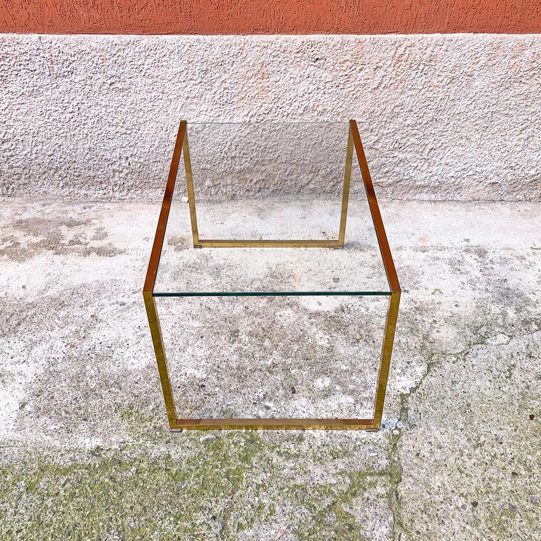 Italian Mid Century Set of Three Brass and Glass Stackable Tray Tables, 1950s 3