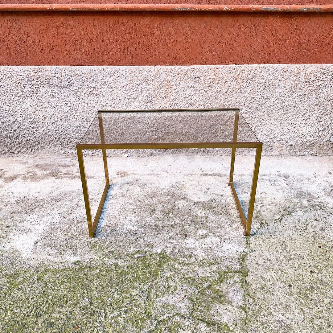 Italian Mid Century Set of Three Brass and Glass Stackable Tray Tables, 1950s 4