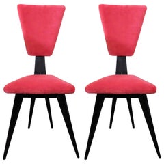 Italian Mid-Century Set of Two Red Velvet Chairs 1950s