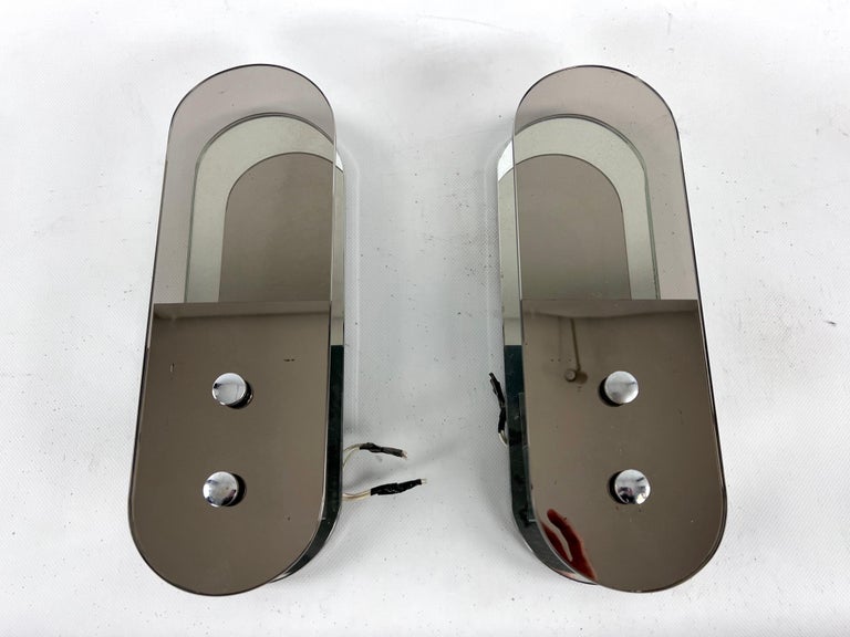 Italian MidCentury Set of Two Wall Mirror Lamps by Veca, 1970s For
