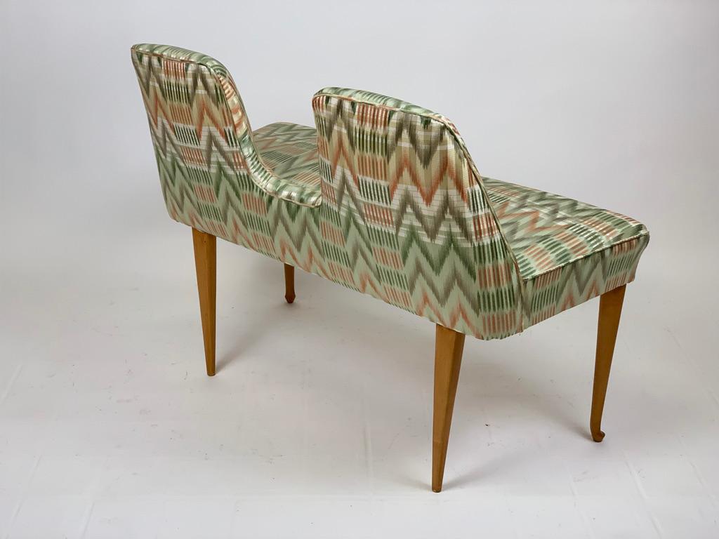 Fabric Italian Midcentury Setee with Back Divided in Two 