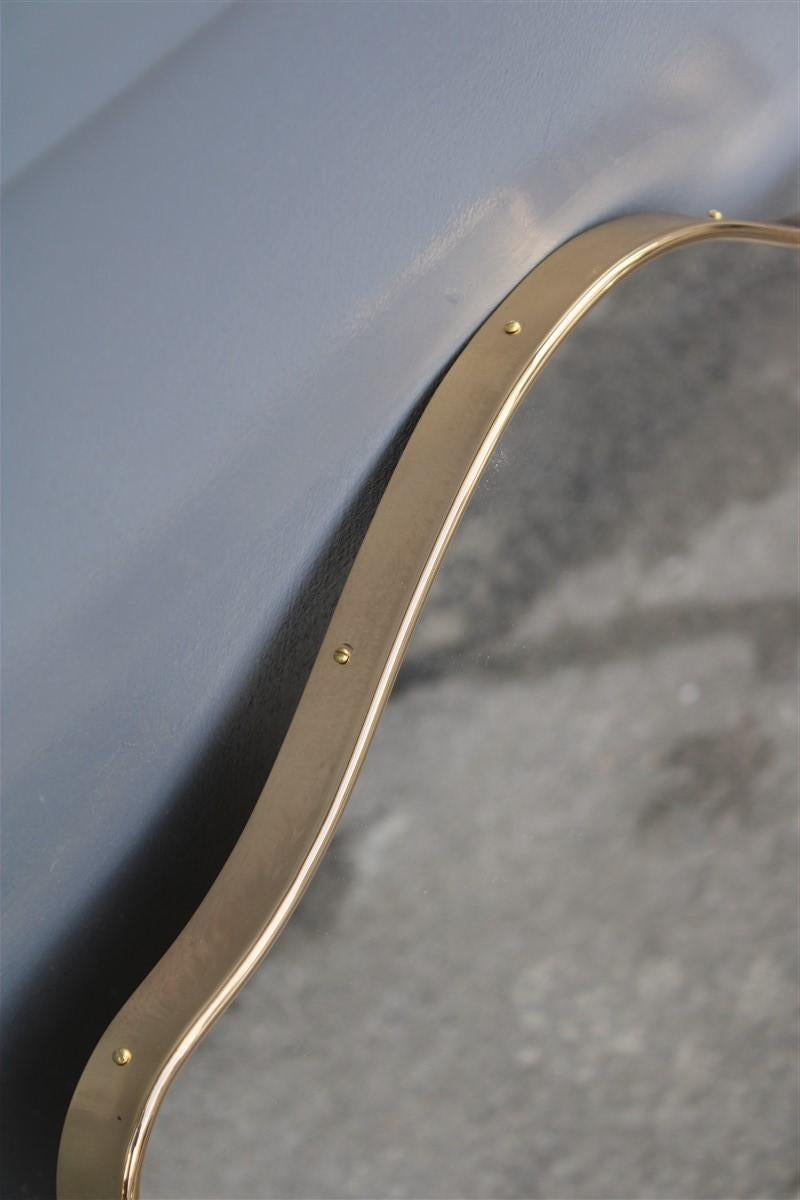 Mid-Century Modern Italian Midcentury Shaped Mirror with Elegant Gold Brass Frame