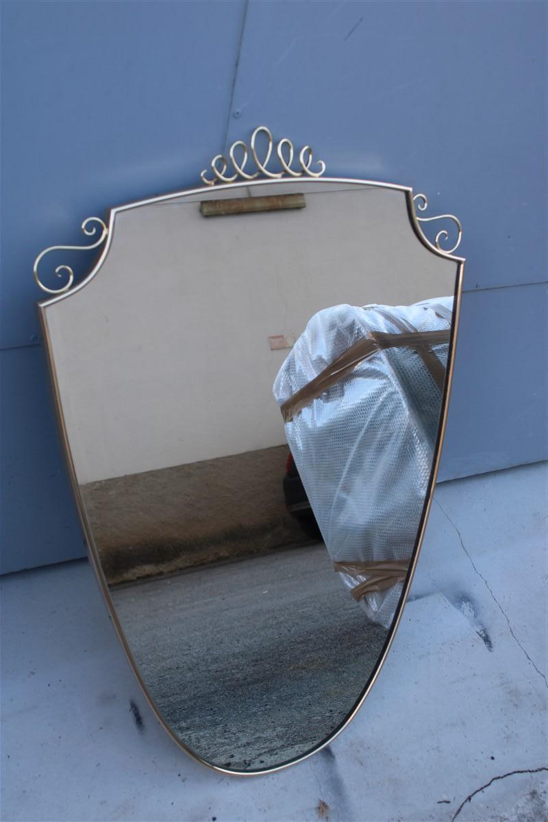 Mid-20th Century Italian Mid-Century Shaped Solid Brass Mirror 1950 Gold For Sale