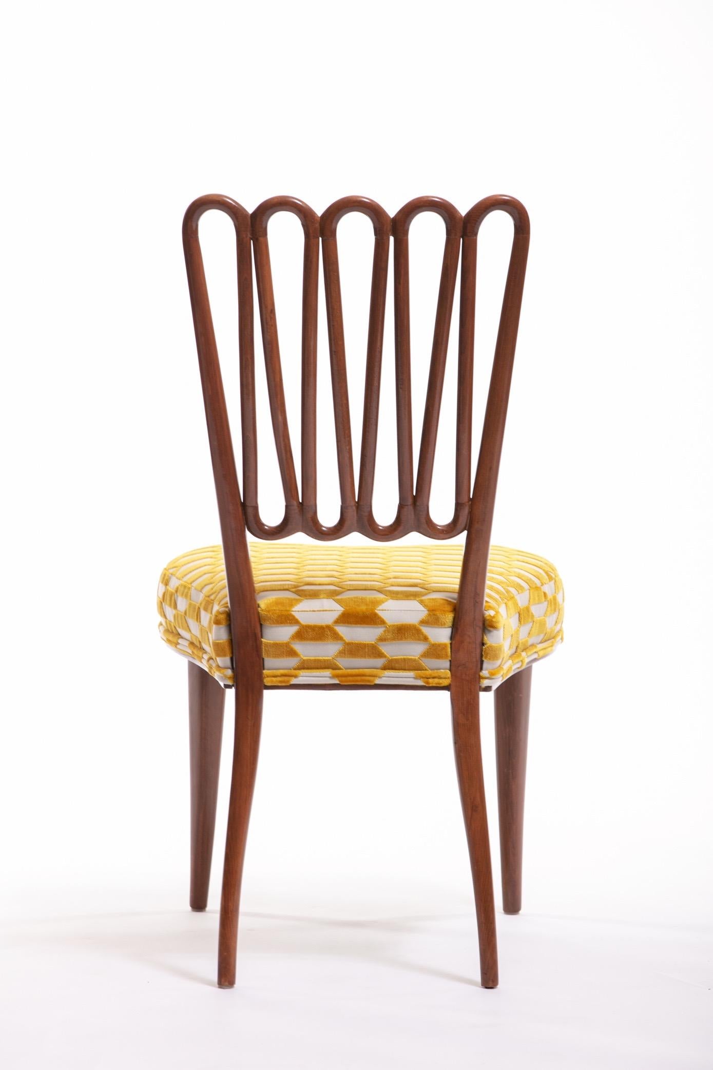 Italian Midcentury Side Chair after Gio Ponti with Gold and Ivory Cut Velvet 6