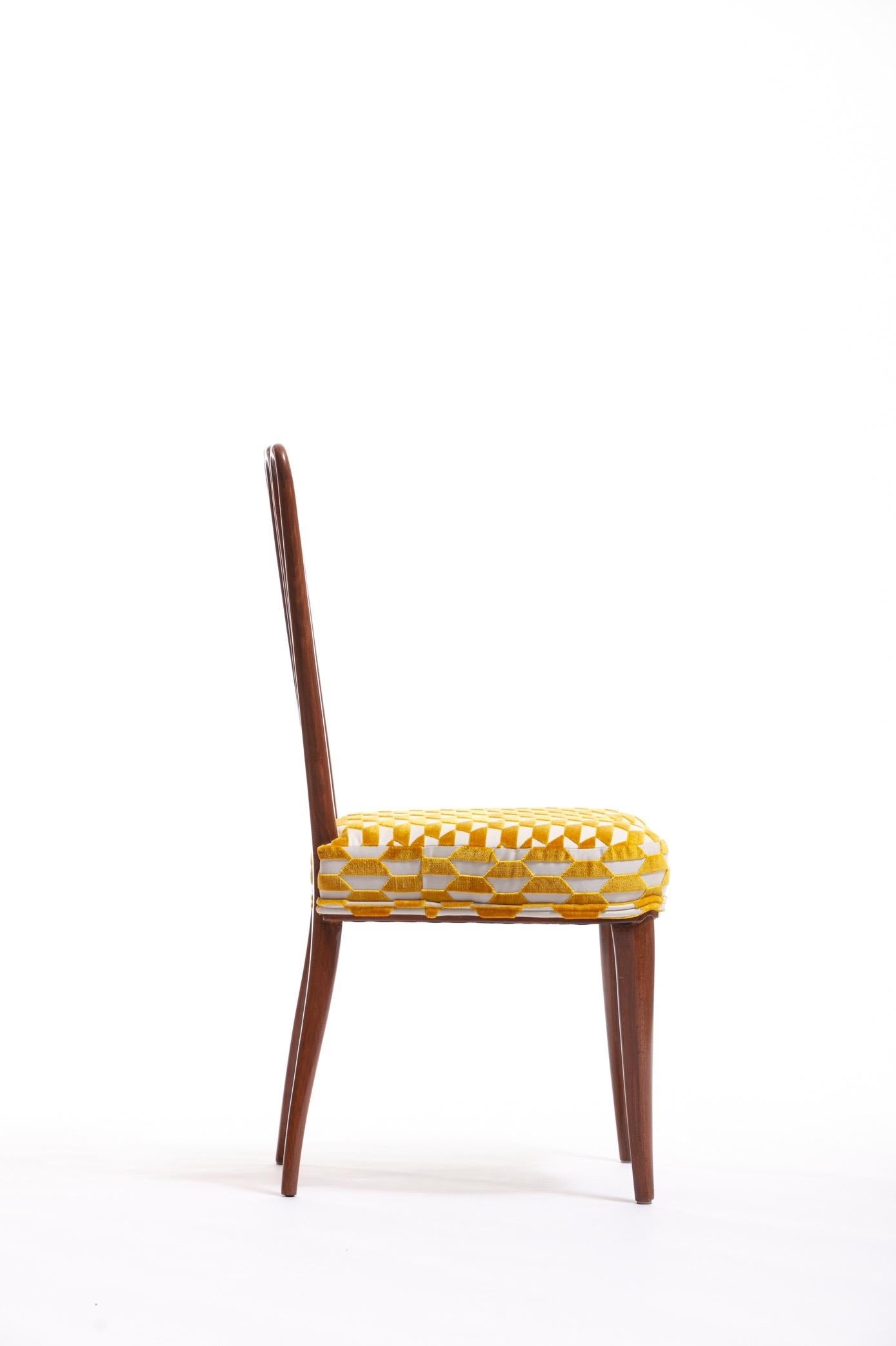 Italian Midcentury Side Chair after Gio Ponti with Gold and Ivory Cut Velvet For Sale 7