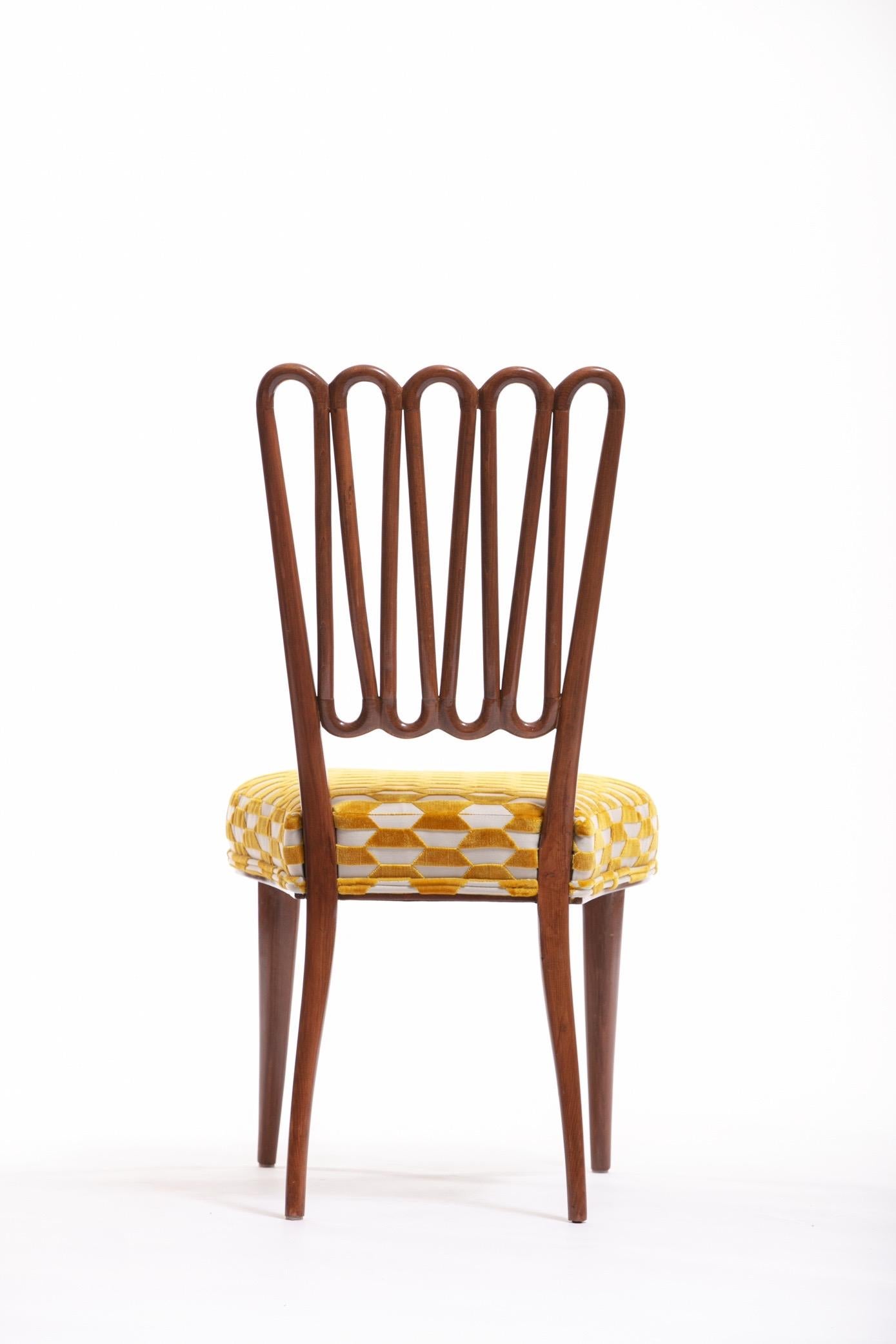 Italian Midcentury Side Chair after Gio Ponti with Gold and Ivory Cut Velvet 9