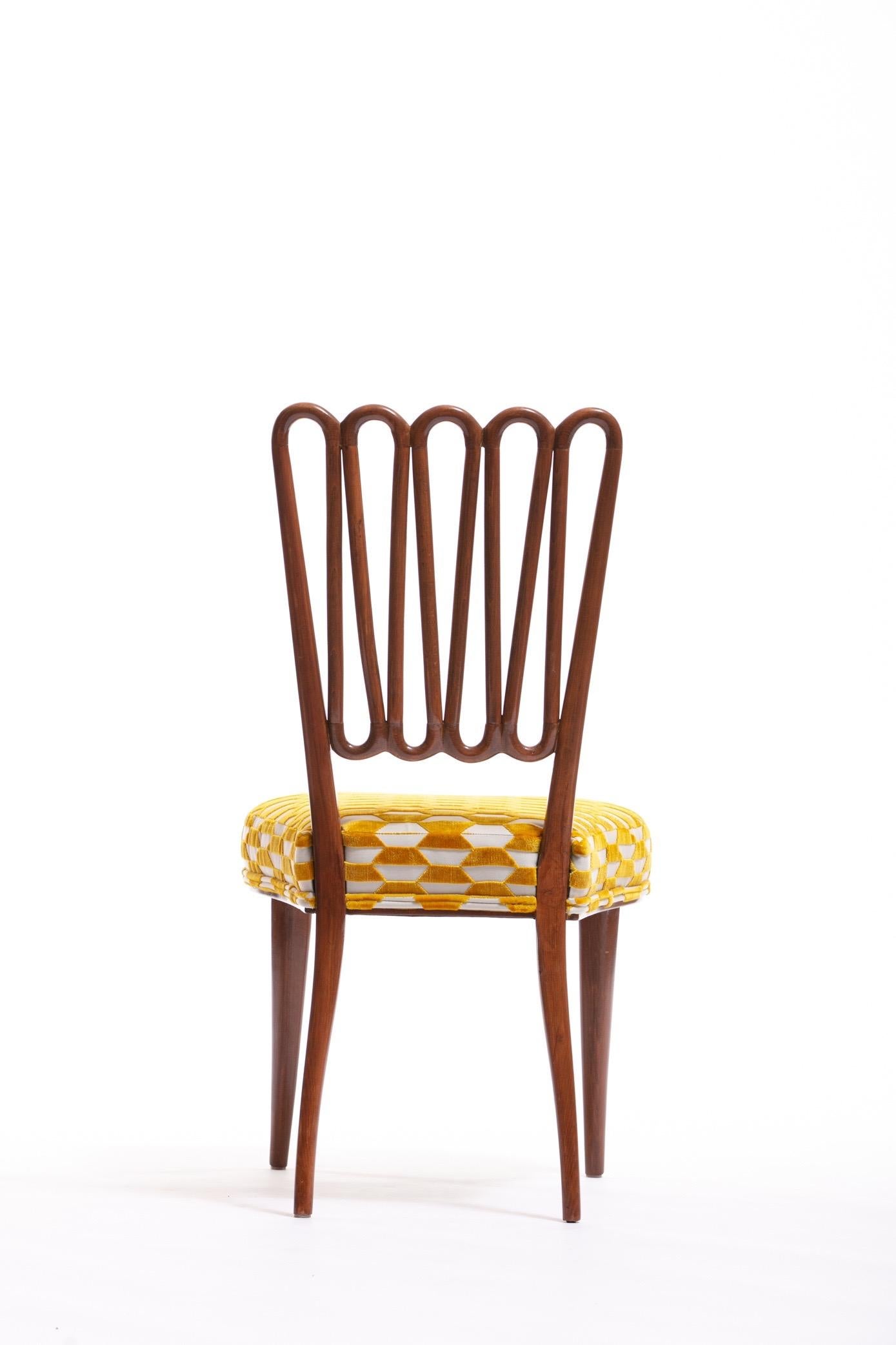 Italian Midcentury Side Chair after Gio Ponti with Gold and Ivory Cut Velvet 14