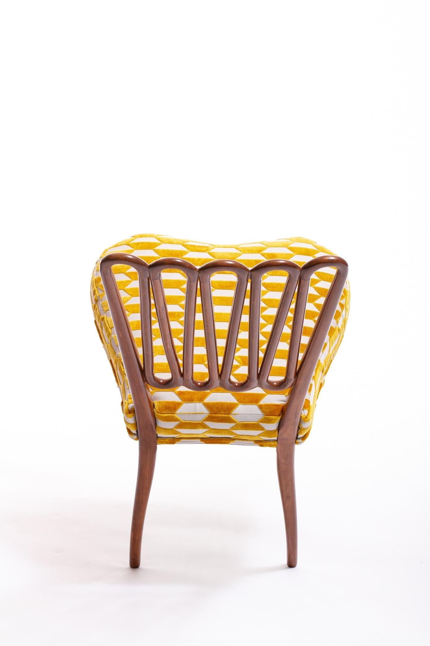 Italian Midcentury Side Chair after Gio Ponti with Gold and Ivory Cut Velvet 3