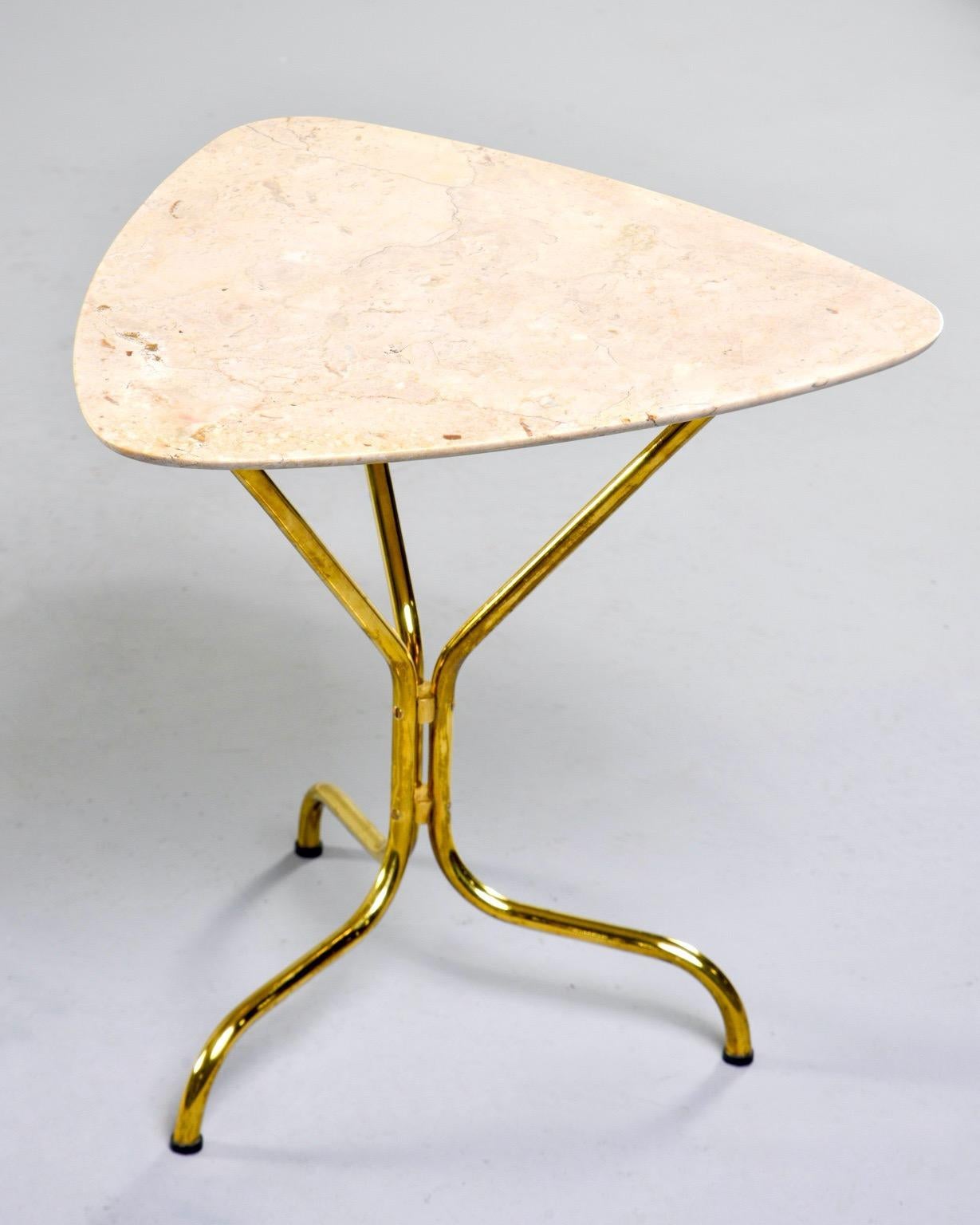 Italian Midcentury Side Table with Brass Base and Travertine Top 5