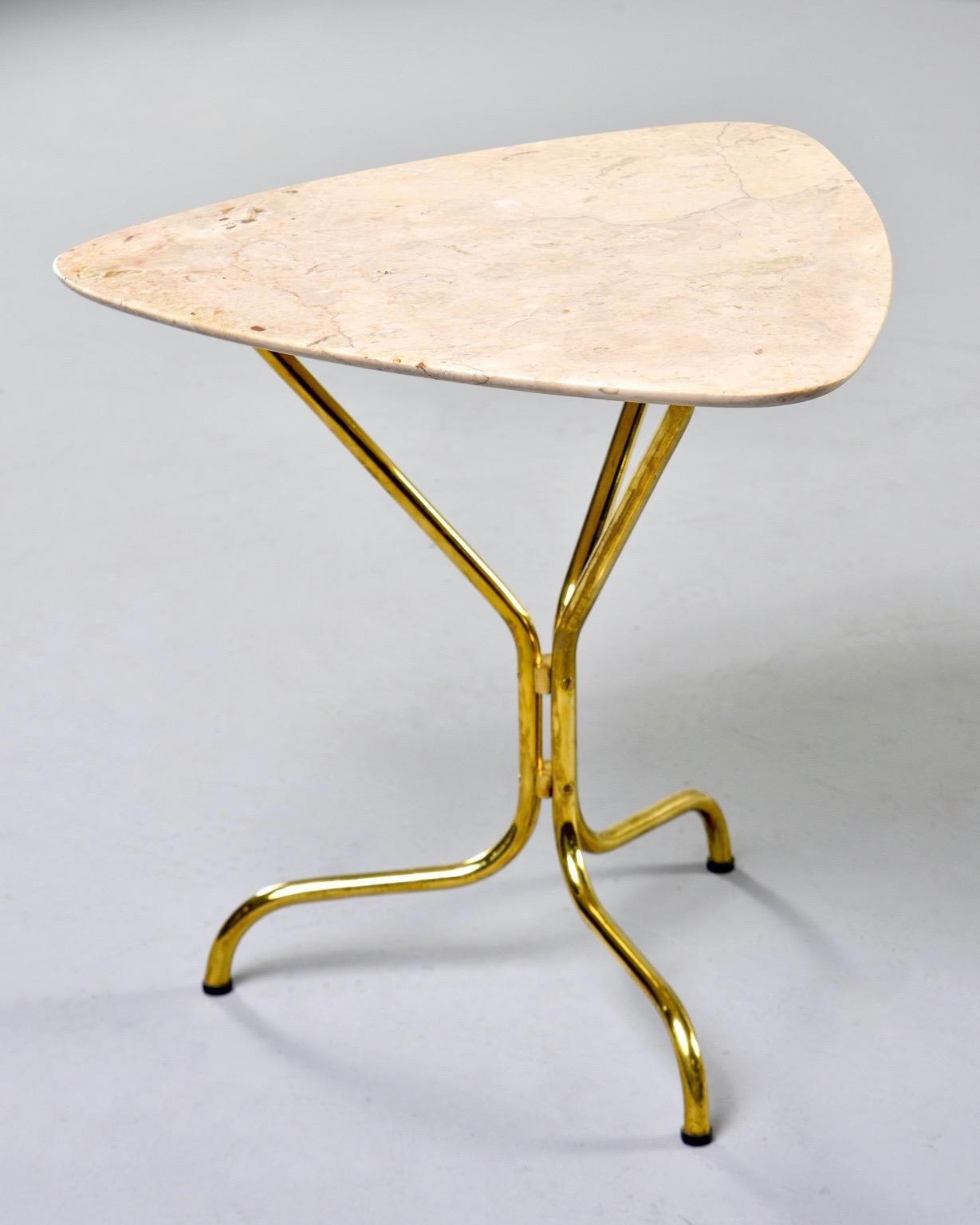 Italian Midcentury Side Table with Brass Base and Travertine Top 6