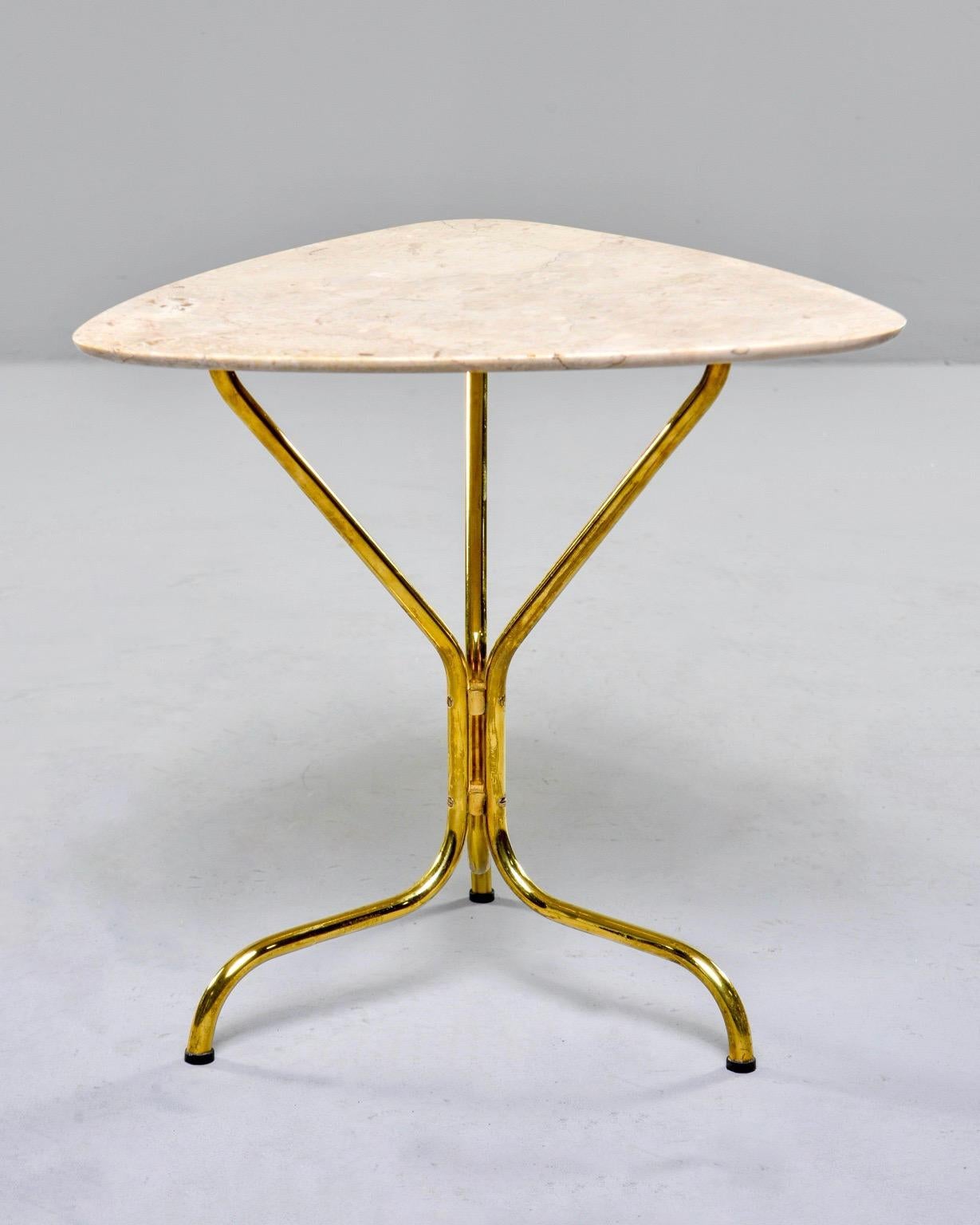 Italian Midcentury Side Table with Brass Base and Travertine Top 7