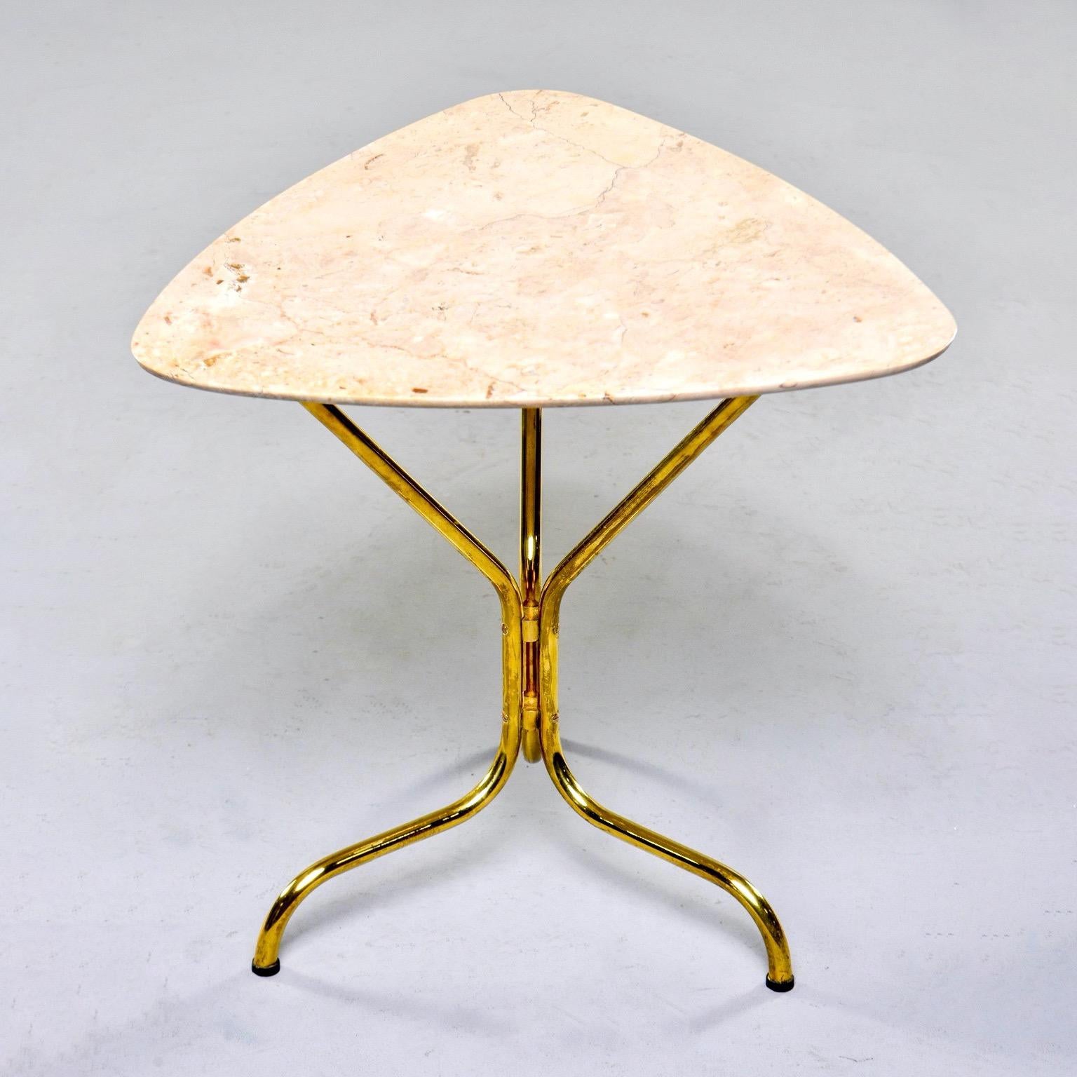 Mid-Century Modern Italian Midcentury Side Table with Brass Base and Travertine Top