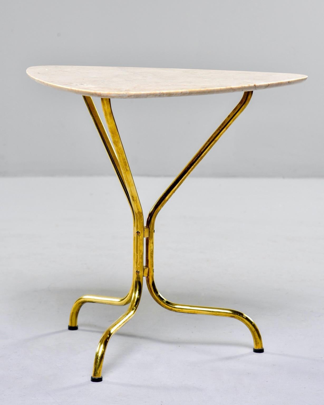 20th Century Italian Midcentury Side Table with Brass Base and Travertine Top