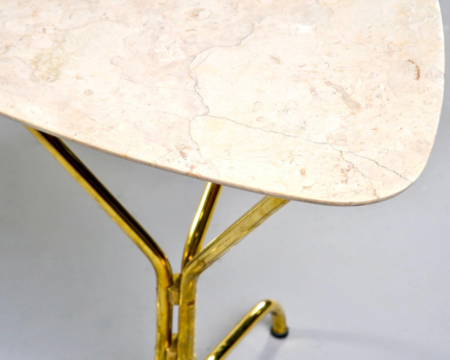 Italian Midcentury Side Table with Brass Base and Travertine Top 2