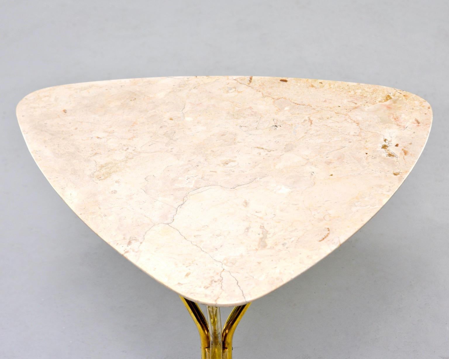 Italian Midcentury Side Table with Brass Base and Travertine Top 3
