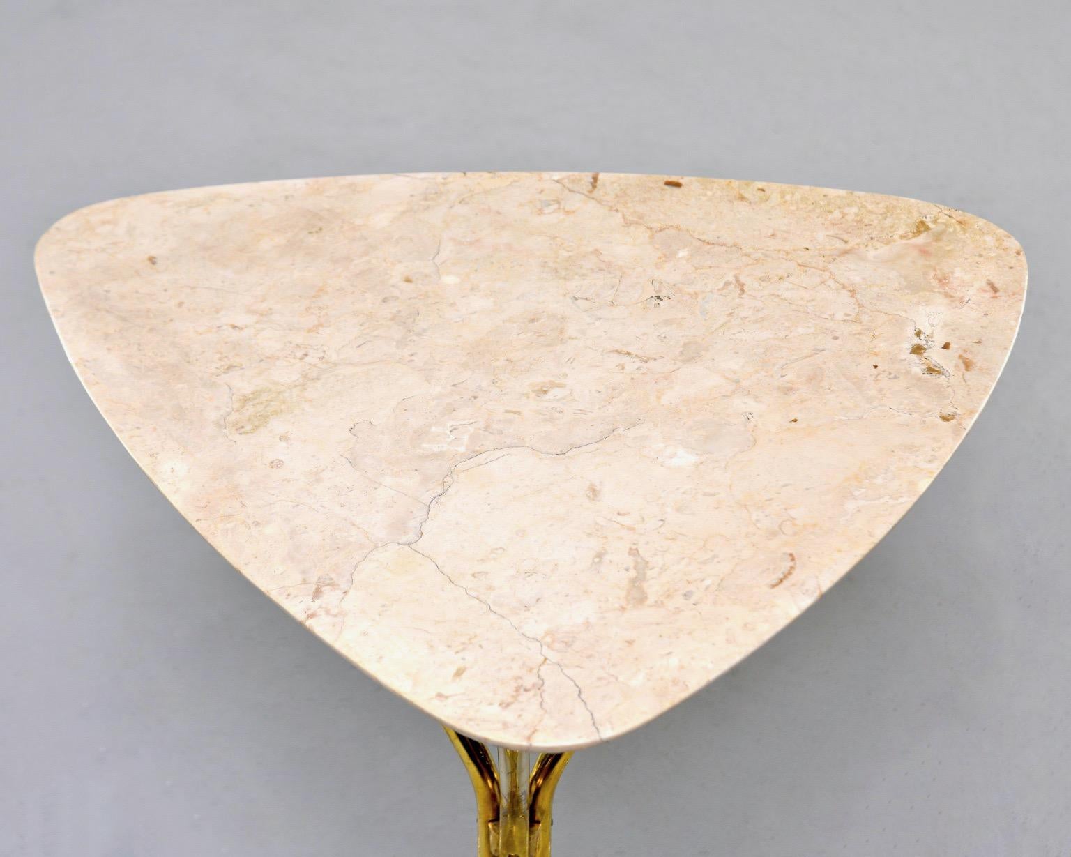 Italian Midcentury Side Table with Brass Base and Travertine Top 4