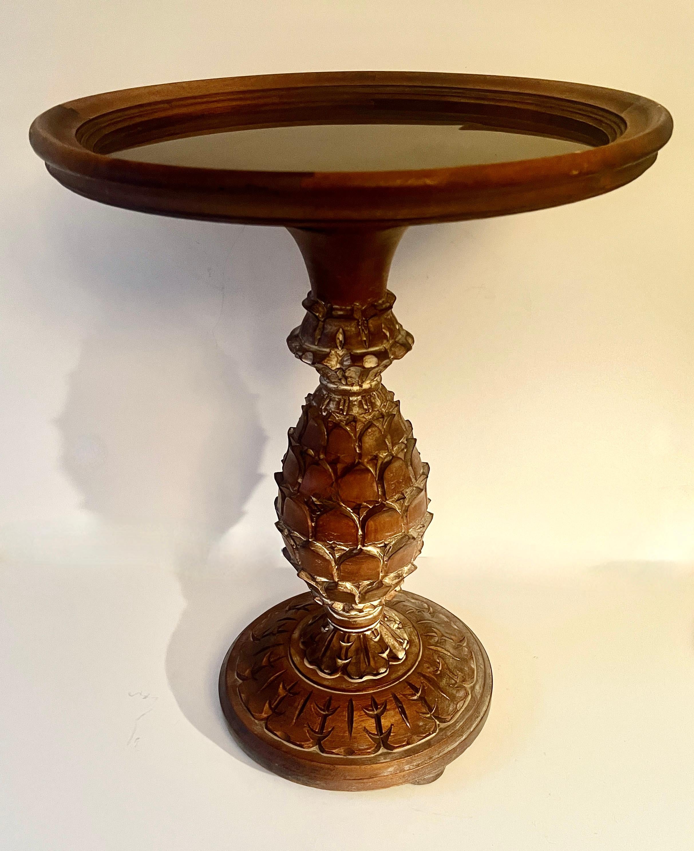 A beautifully fabricated Hand Crafted and Hand-carved wooden side table.

The piece is a perfect compliment for a Cigars, Martini's and that current NYT's best seller!   a unique table that is made for any room in the home and especially glorious in