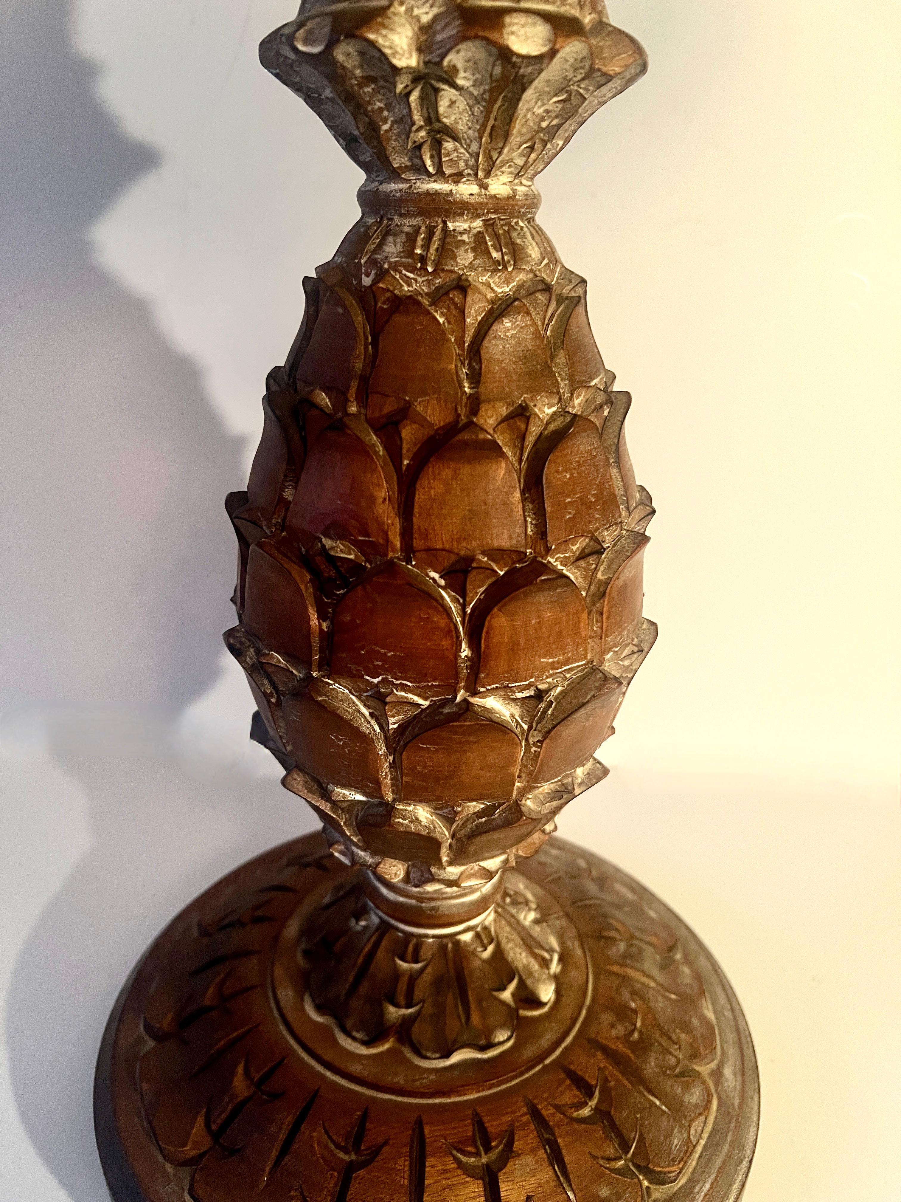Italian Mid-Century Side table with Hand Cared Pineapple Motif with Clean top In Good Condition In Los Angeles, CA