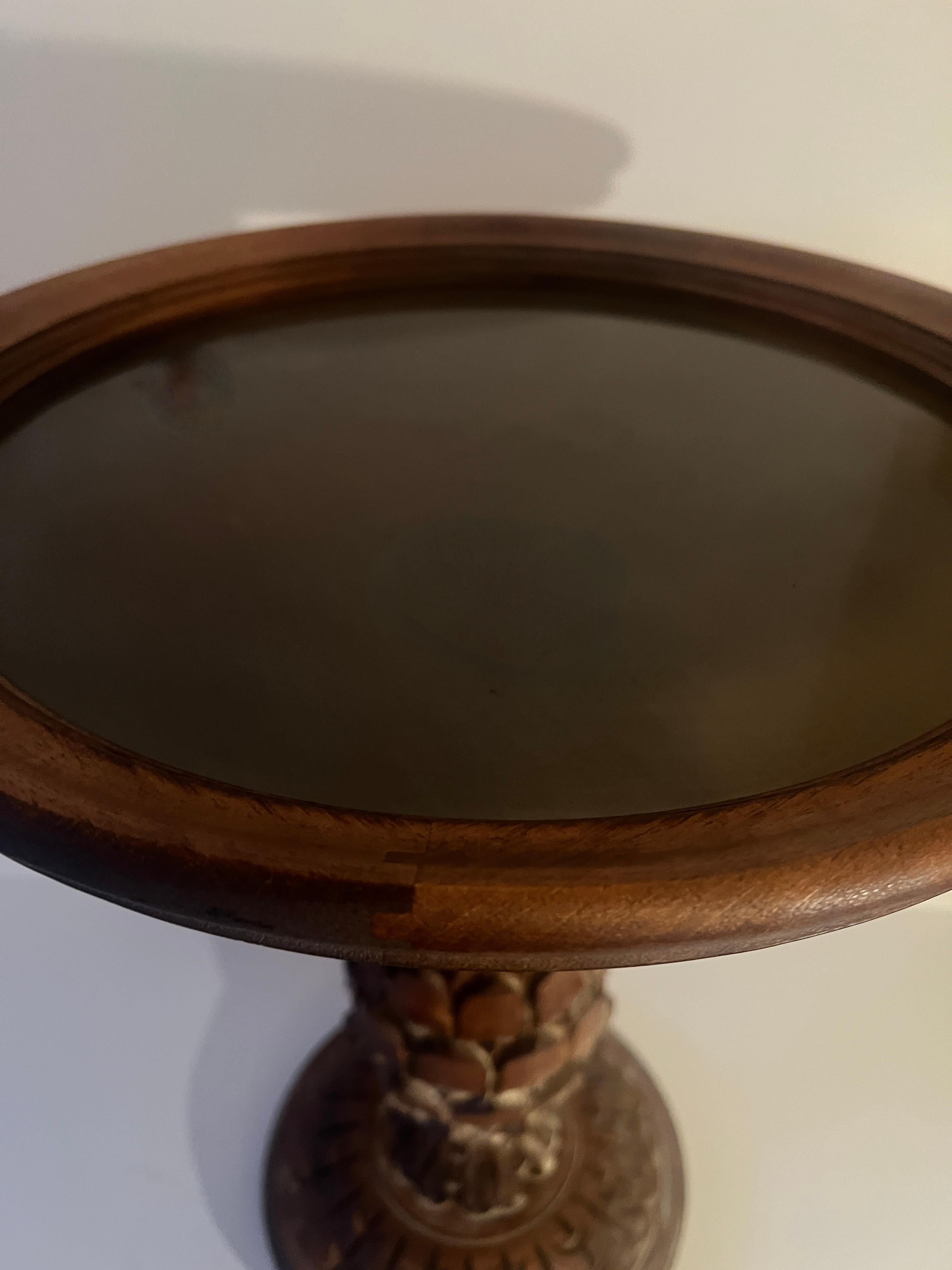 Wood Italian Mid-Century Side table with Hand Cared Pineapple Motif with Clean top