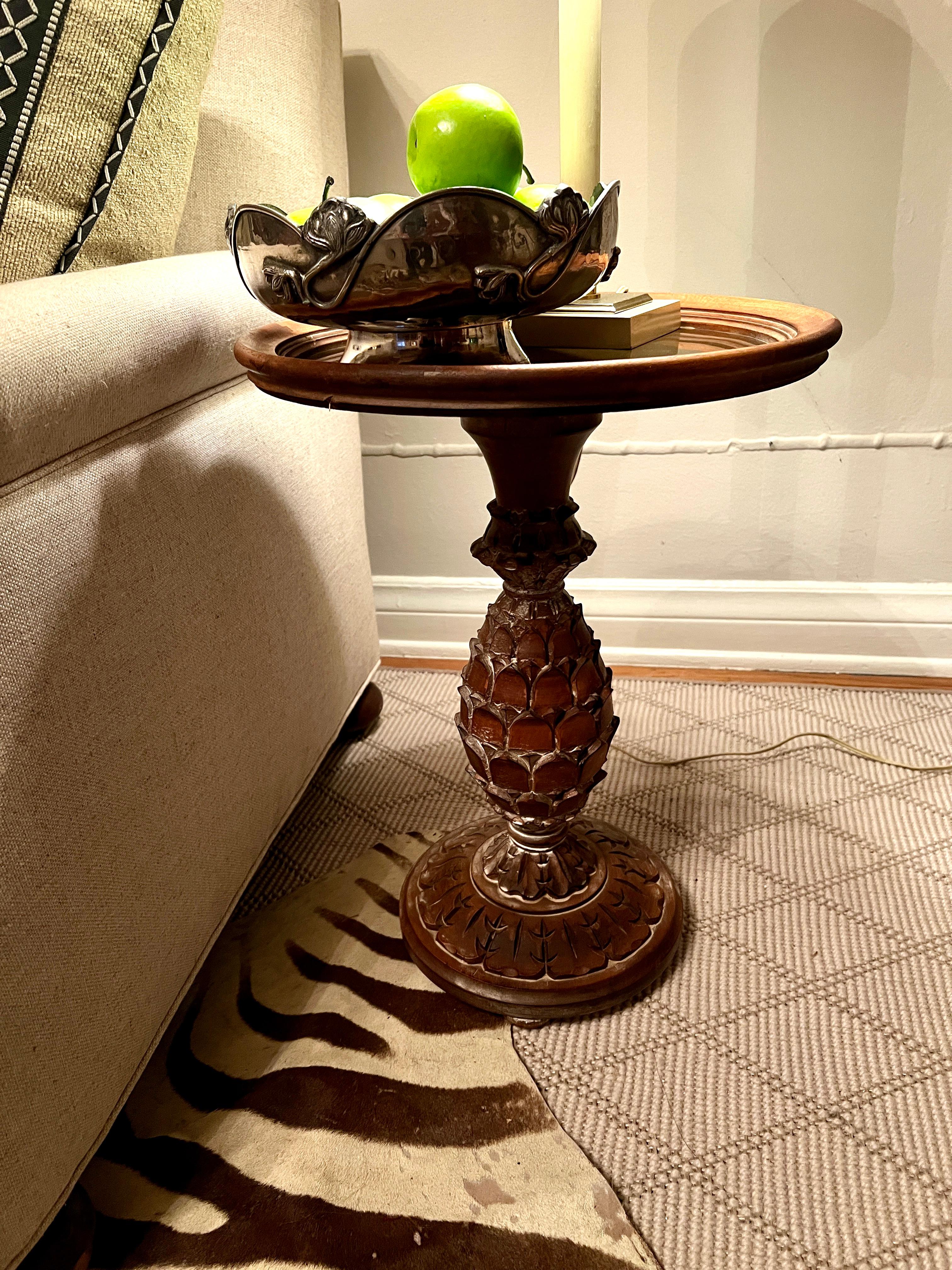 Italian Mid-Century Side table with Hand Cared Pineapple Motif with Clean top 2