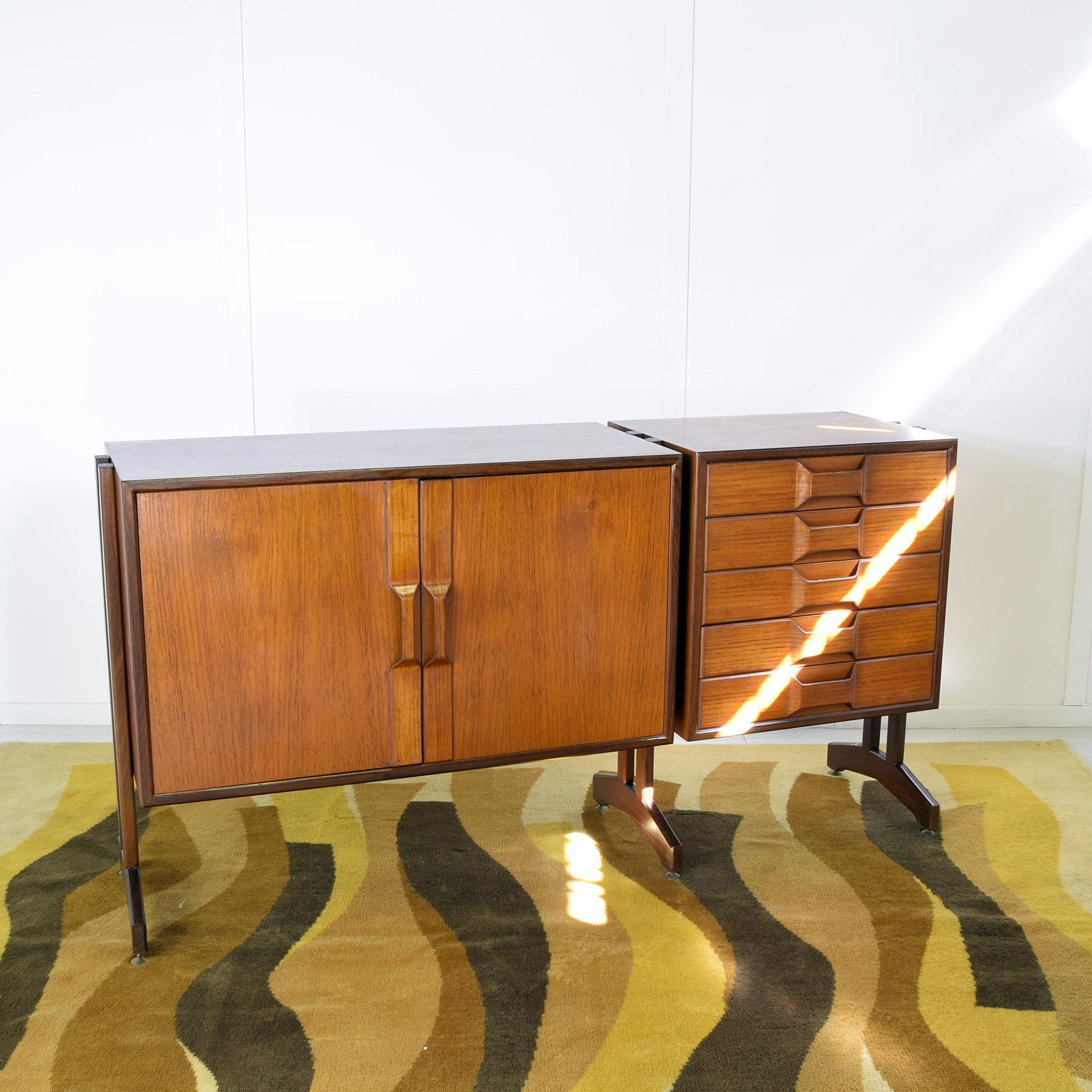 Teak Italian mid century sideboard 60s G.Frattini style in vendita