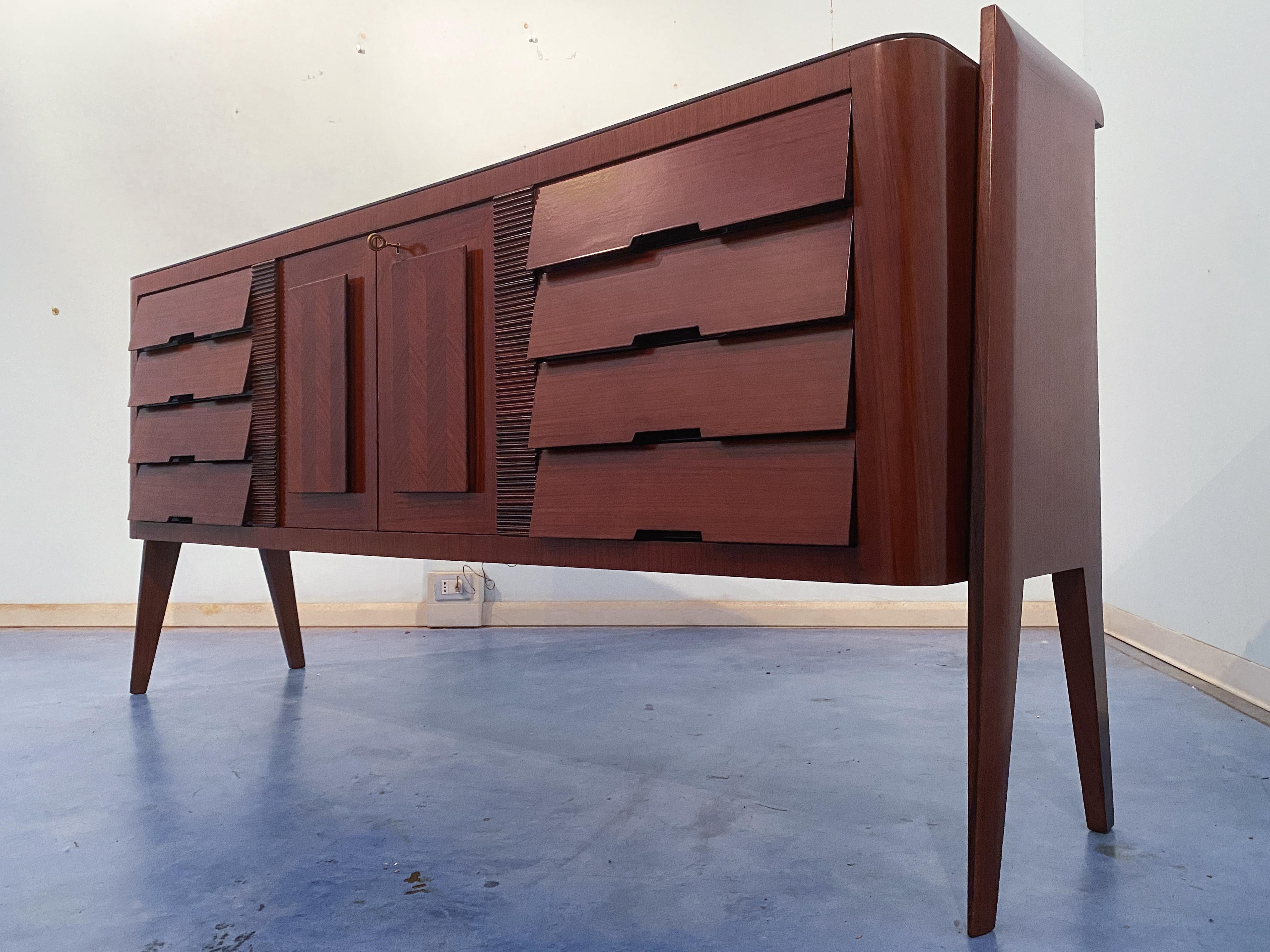 Glass Italian Midcentury Sideboard Bar by Vittorio Dassi, 1950s For Sale