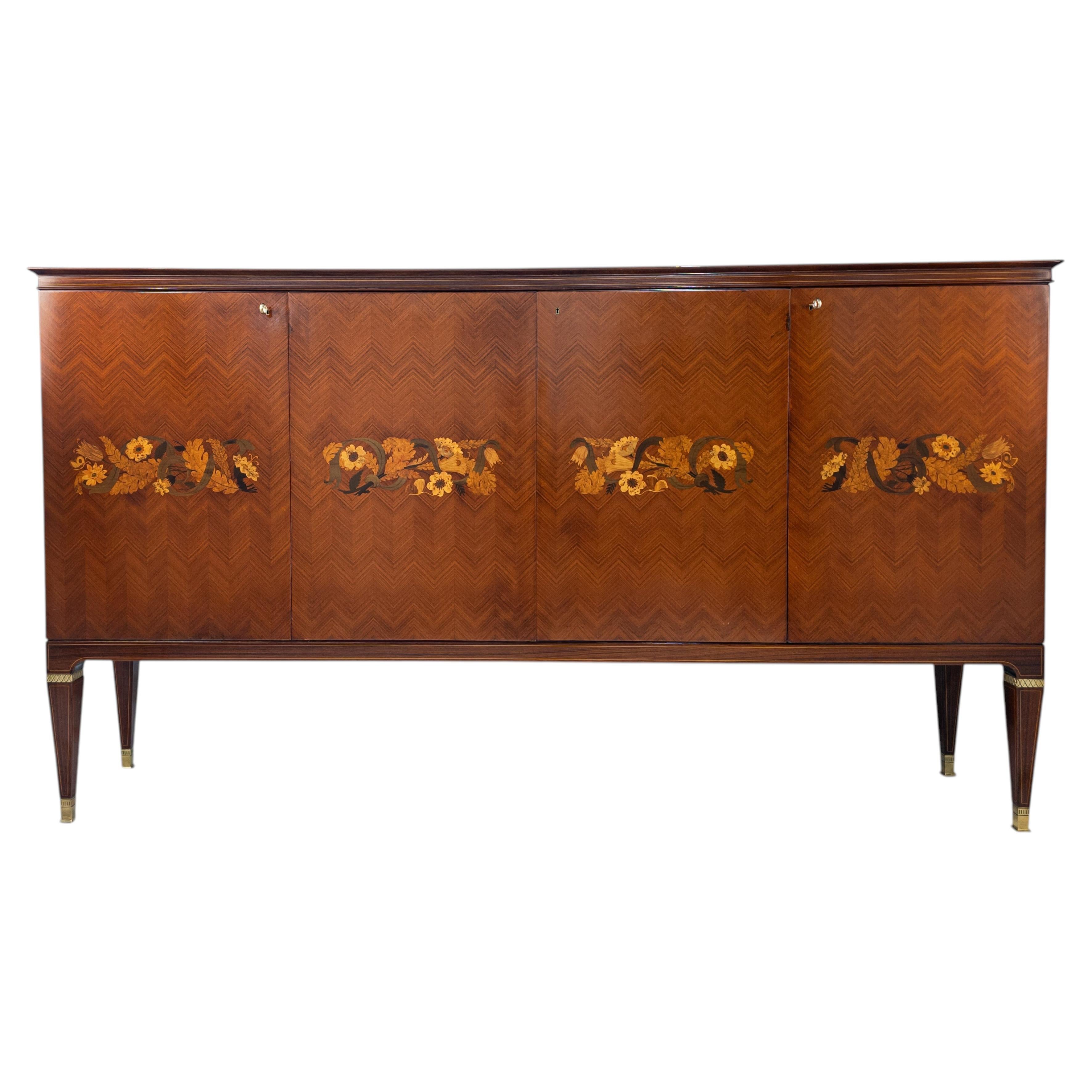 Italian Mid-Century Sideboard by Paolo Buffa with Floral Marquetry, 1950s For Sale