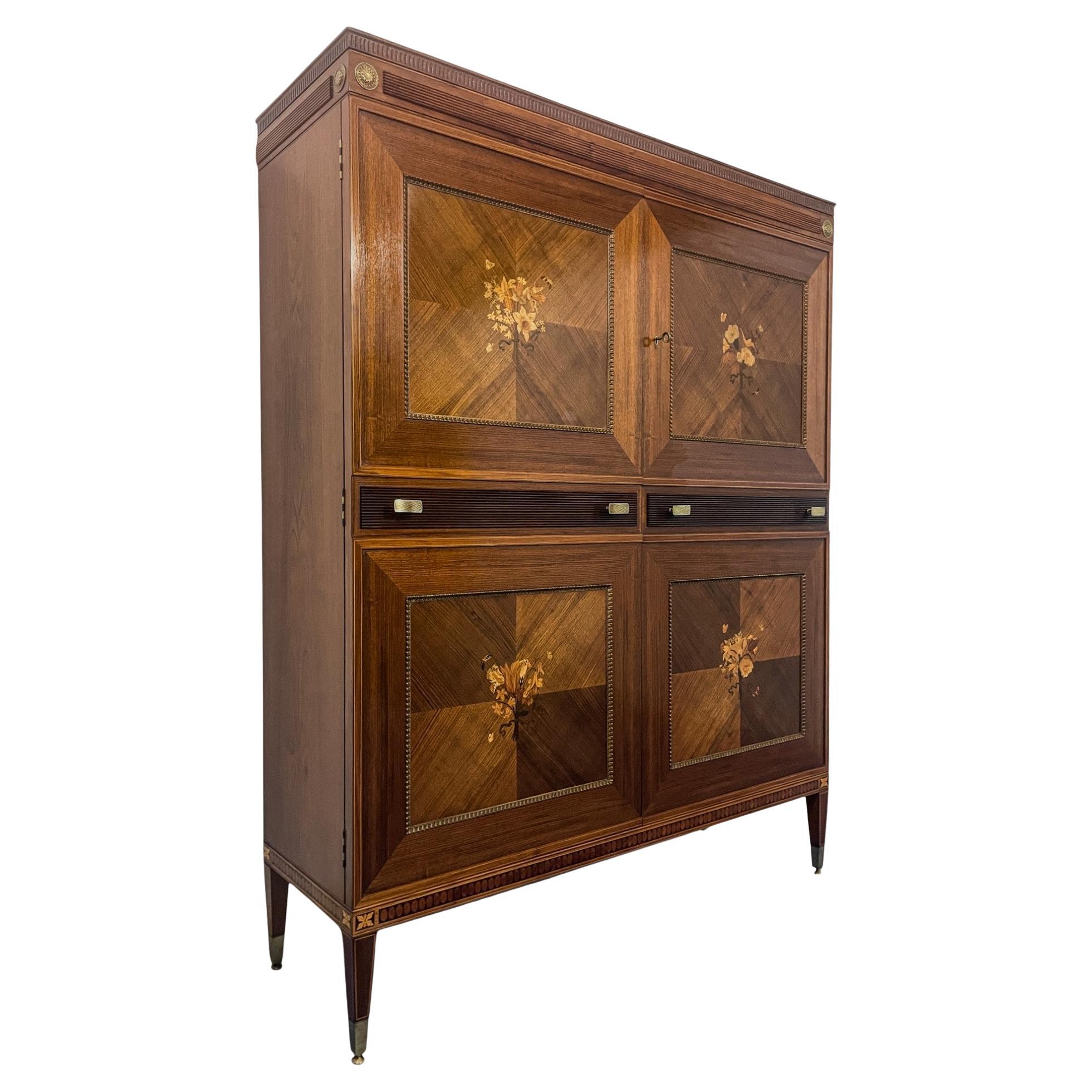 Mid-Century Modern Buffet-bureau italien du milieu du siècle avec incrustations par Giuseppe Anzani, années 1950 en vente