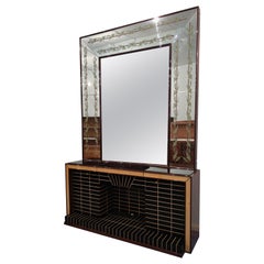 Used Italian Mid-Century Sideboard Cabinet Bar with Mirror by Luigi Brusotti, 1940s