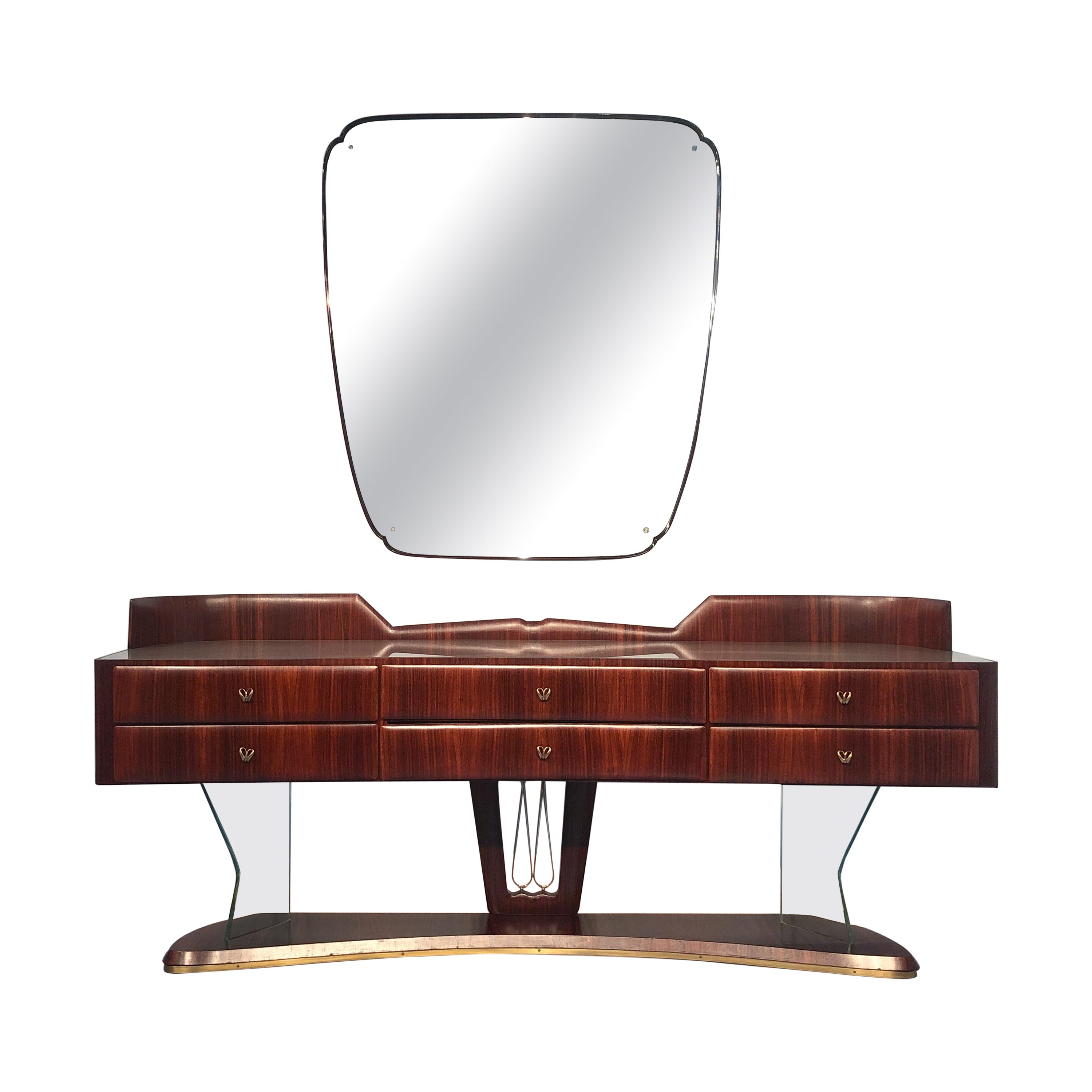 Credenza italiana di metà secolo con specchio di Vittorio Dassi, anni '50
