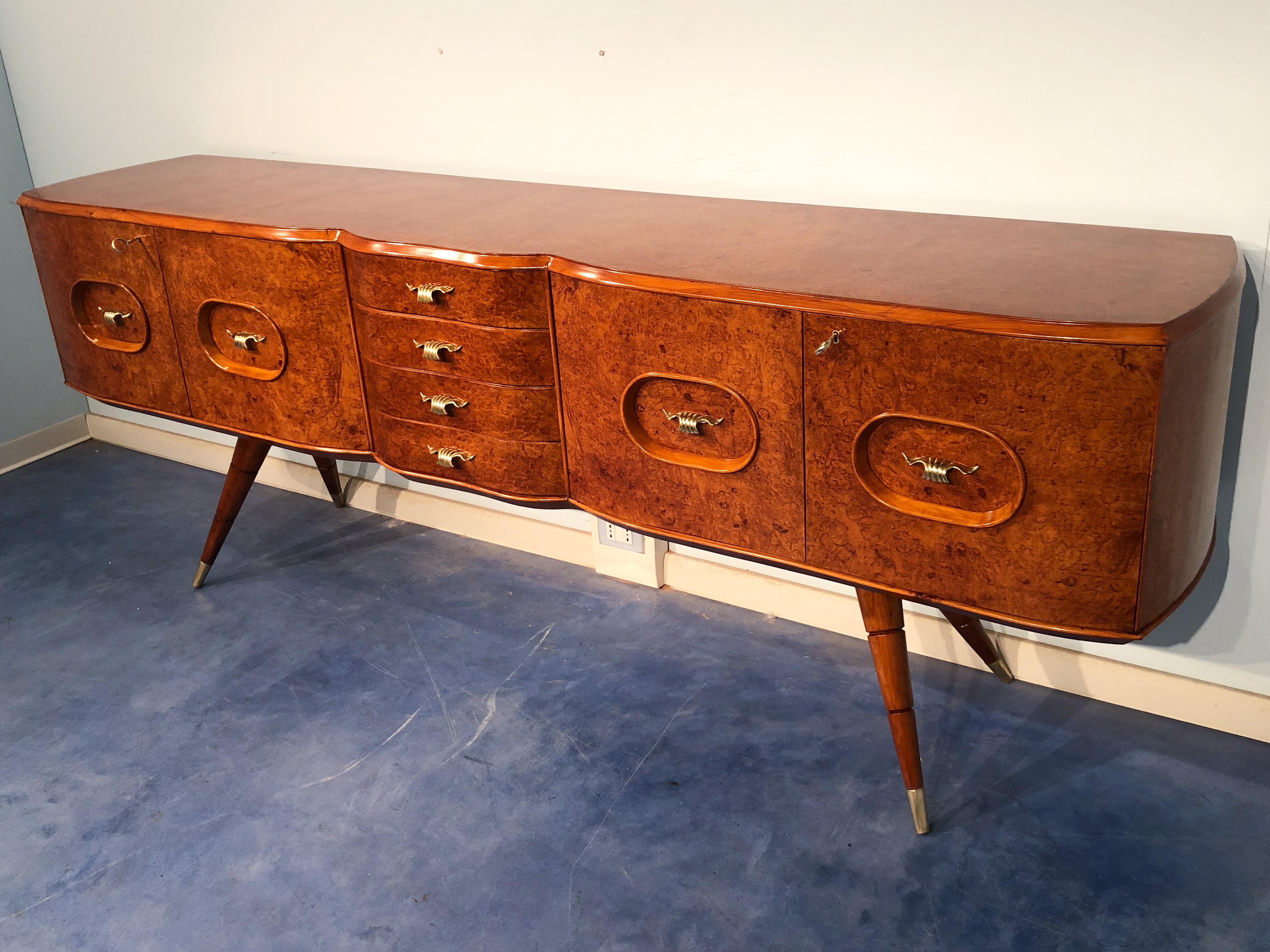 Mid-Century Modern Italian Mid-Century Sideboard Honey Color in Birch Wood, 1950s For Sale