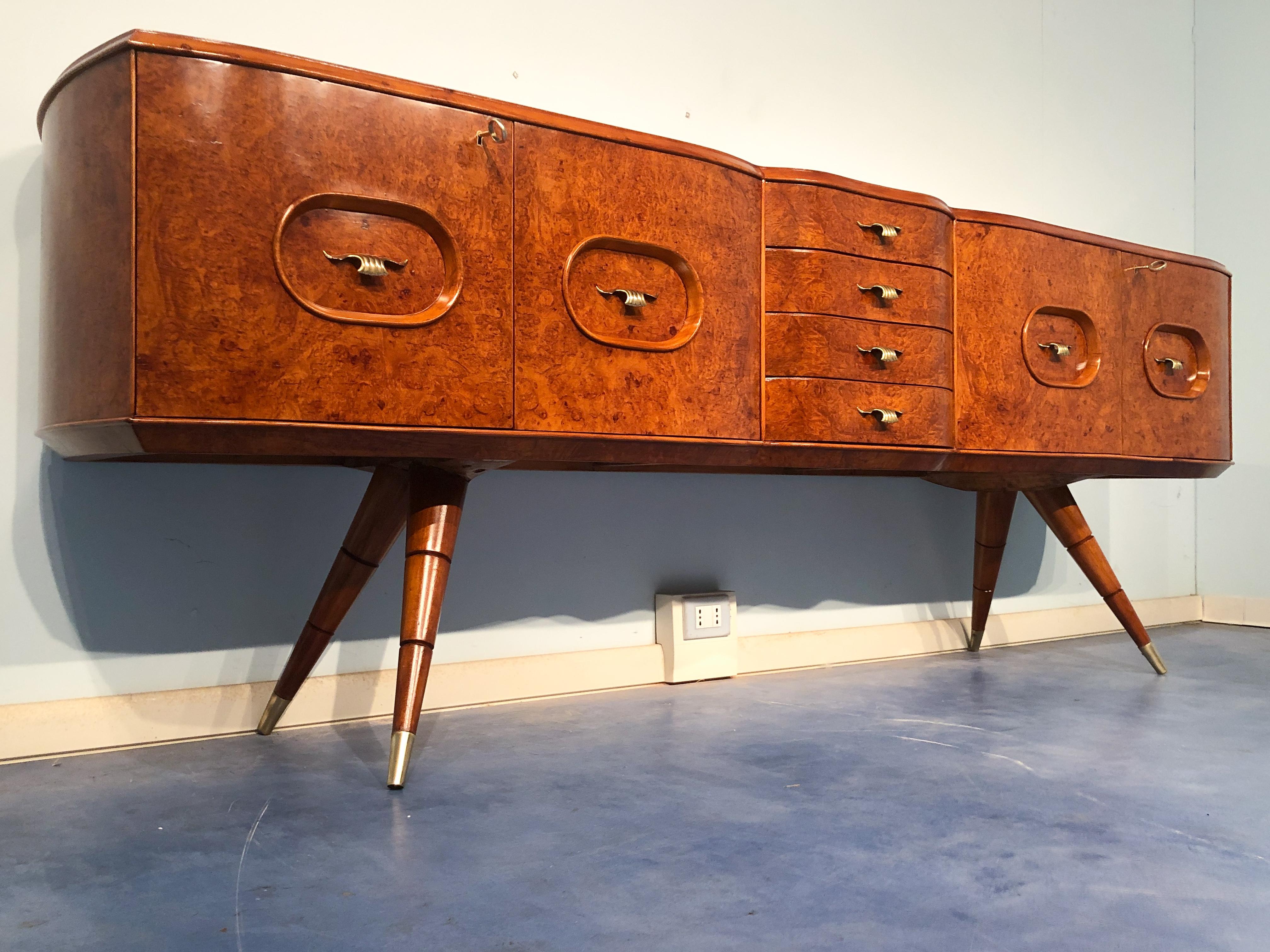 Mid-20th Century Italian Mid-Century Sideboard Honey Color in Birch Wood, 1950s For Sale