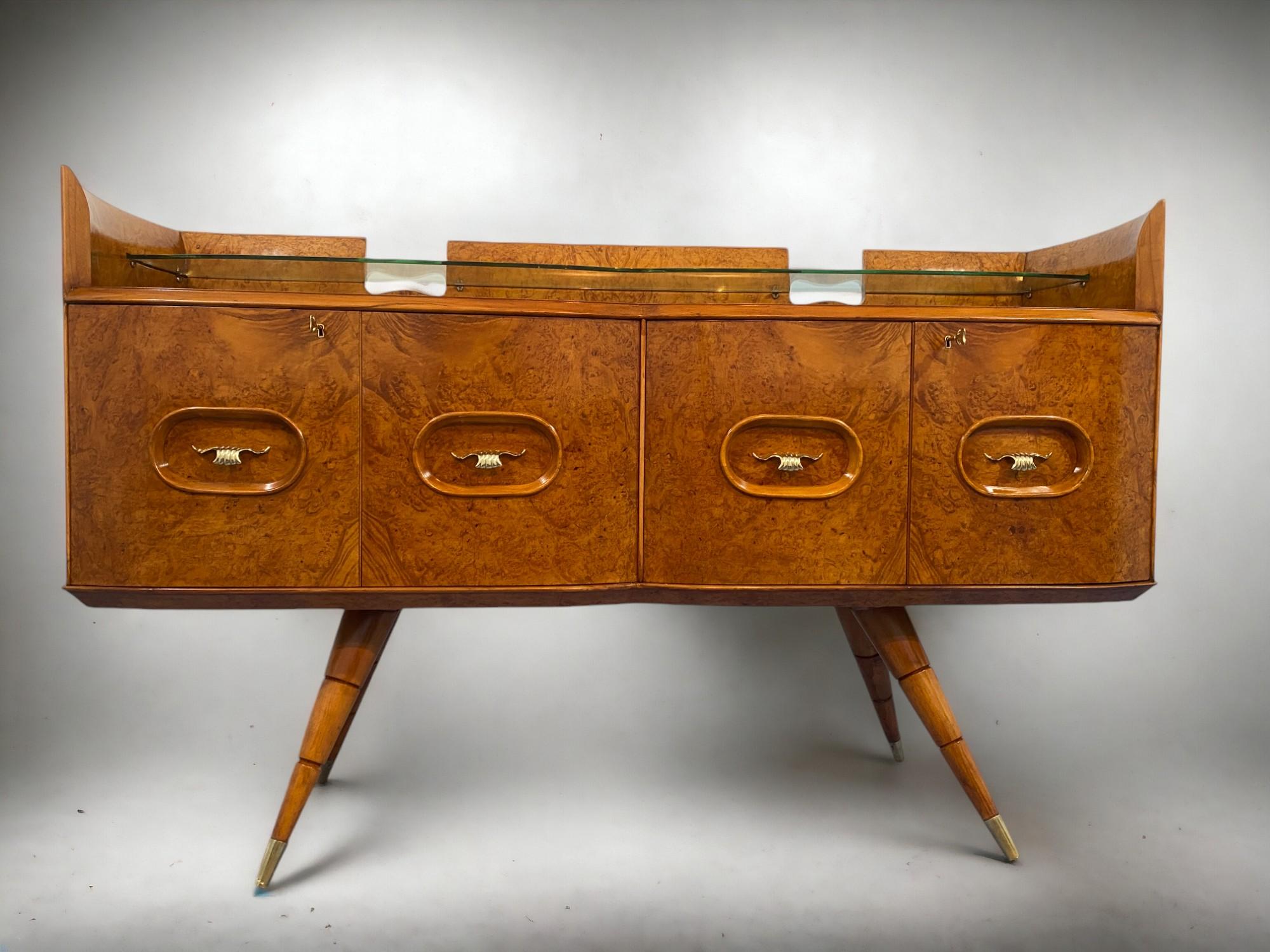 Modern Italian Mid Century Sideboard Honey Color in Birch Wood, 1950s For Sale