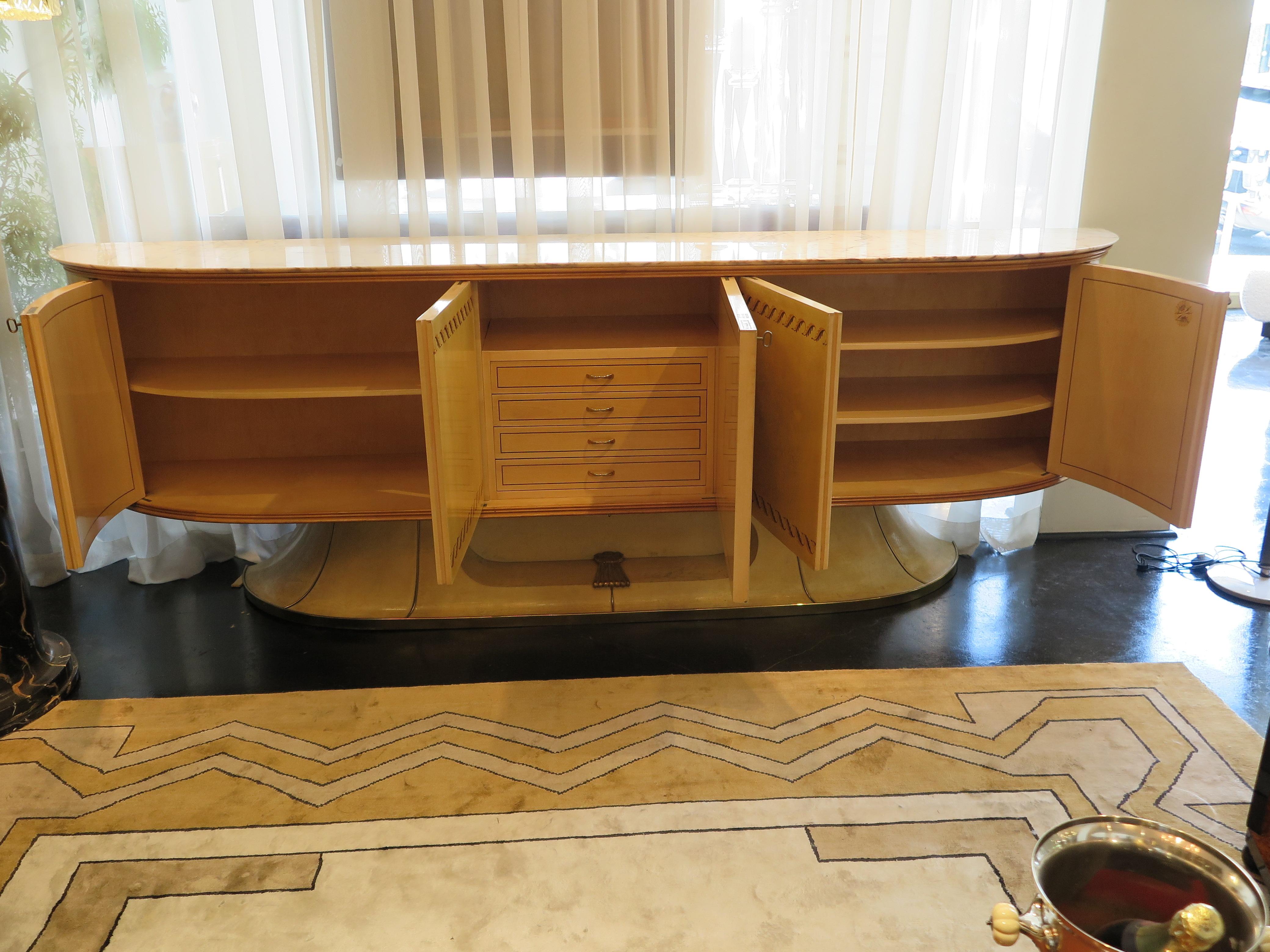 Italian Mid-Century Sideboard in Parchment with Marble and Brass For Sale 8