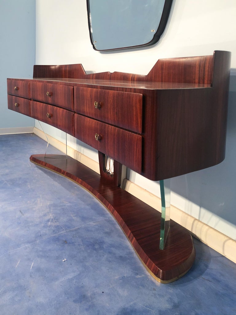 Italian Mid-Century Sideboard in Rosewood, with Mirror by Vittorio Dassi, 1950s For Sale 5