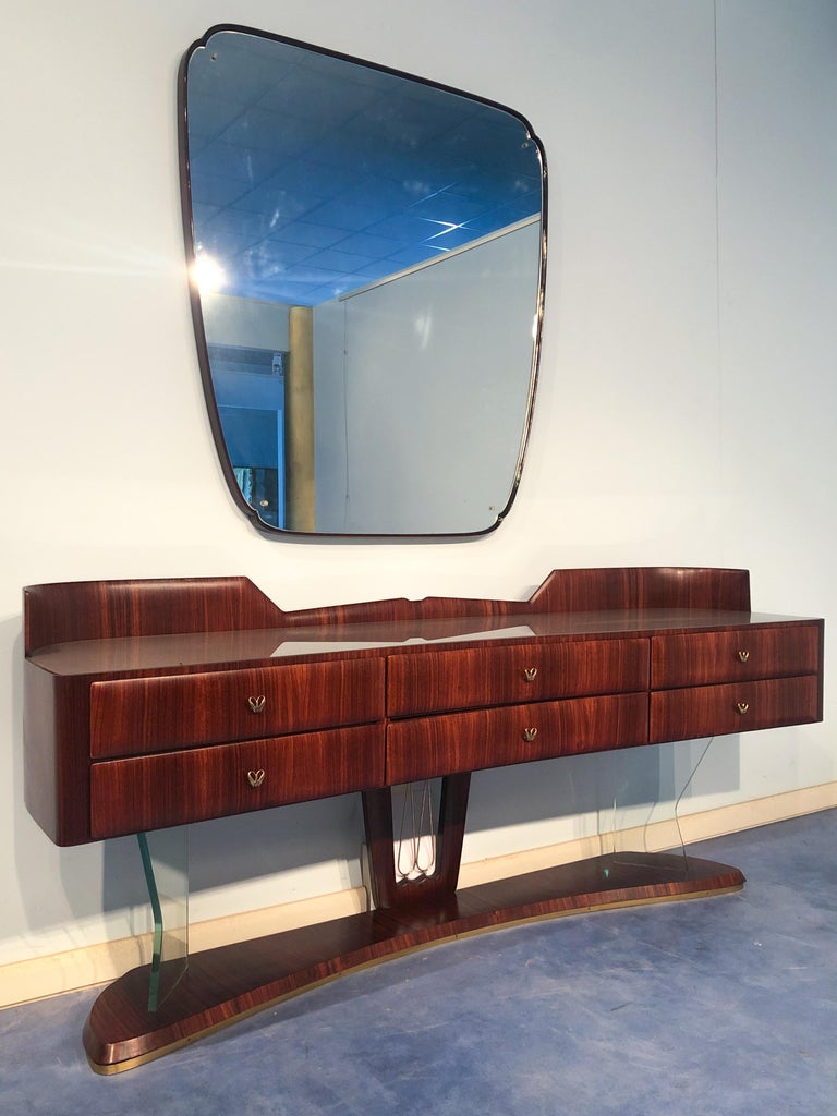Italian Mid-Century Sideboard in Rosewood, with Mirror by Vittorio Dassi, 1950s For Sale 9