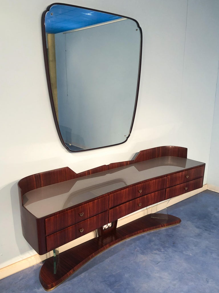 Mid-Century Modern Italian Mid-Century Sideboard in Rosewood, with Mirror by Vittorio Dassi, 1950s For Sale