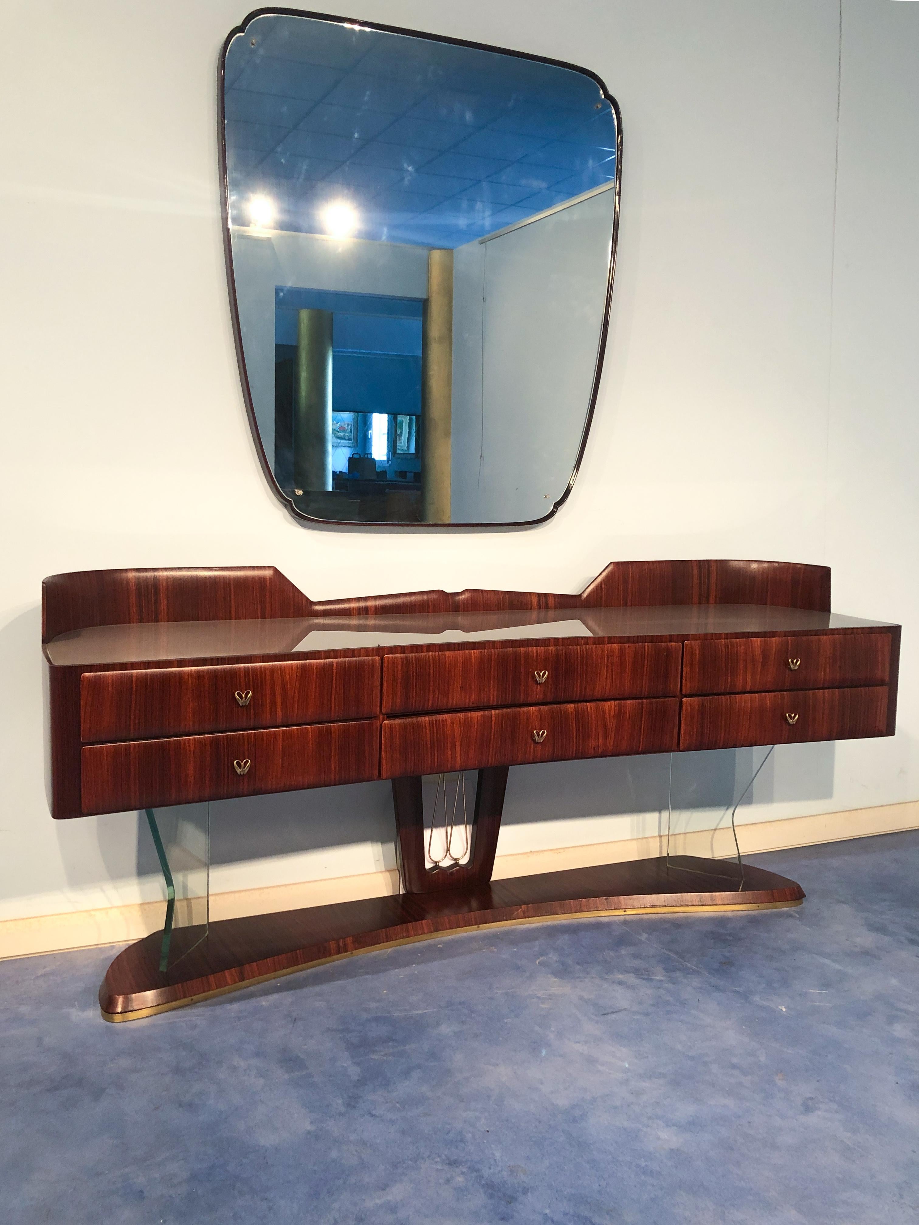 Italian Mid-Century Sideboard dresser with Mirror by Vittorio Dassi, 1950s In Good Condition For Sale In Traversetolo, IT