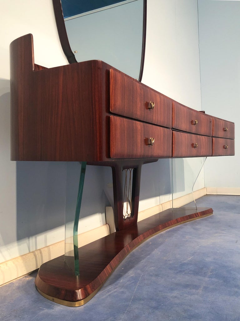 Teak Italian Mid-Century Sideboard dresser with Mirror by Vittorio Dassi, 1950s For Sale