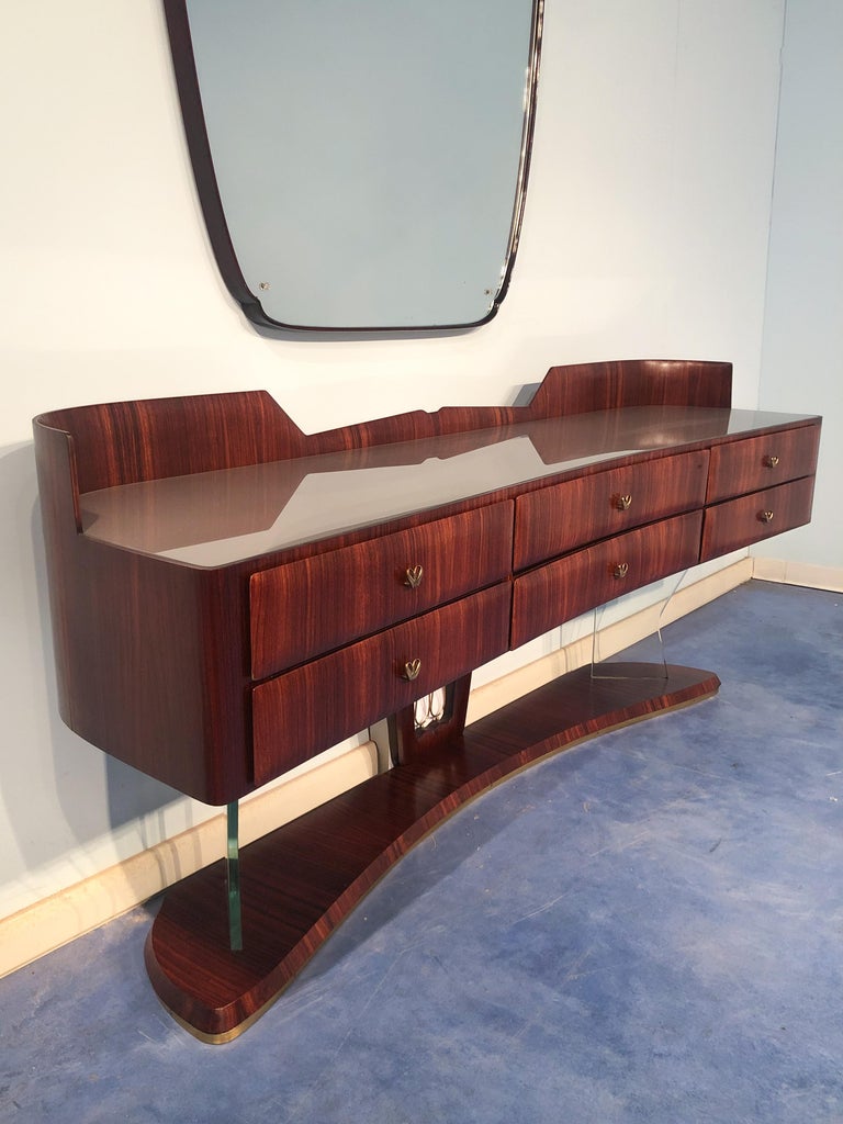 Italian Mid-Century Sideboard in Rosewood, with Mirror by Vittorio Dassi, 1950s For Sale 2
