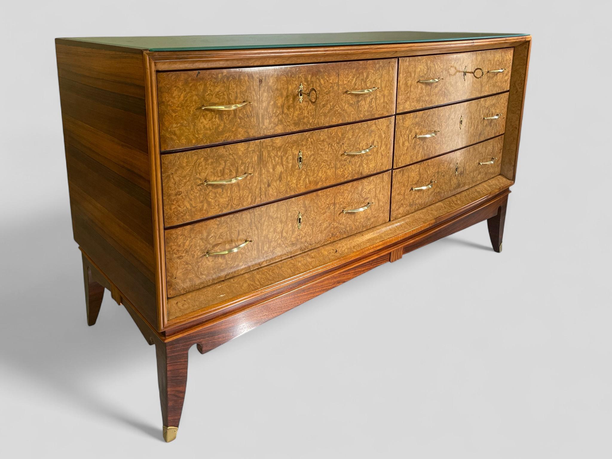 Mid-20th Century Italian Mid-Century Sideboard or Chest of Drawers in  Maple Root, 1950s For Sale