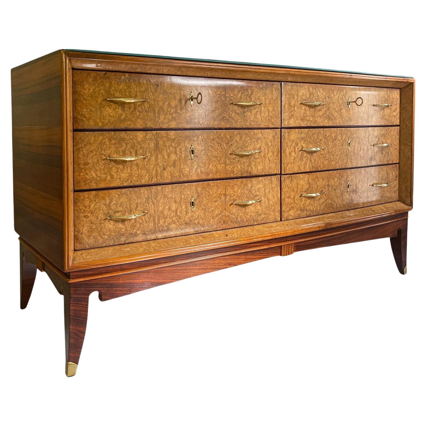 Credenza o cassettiera italiana del metà del secolo scorso in  Radice d'acero, anni '50