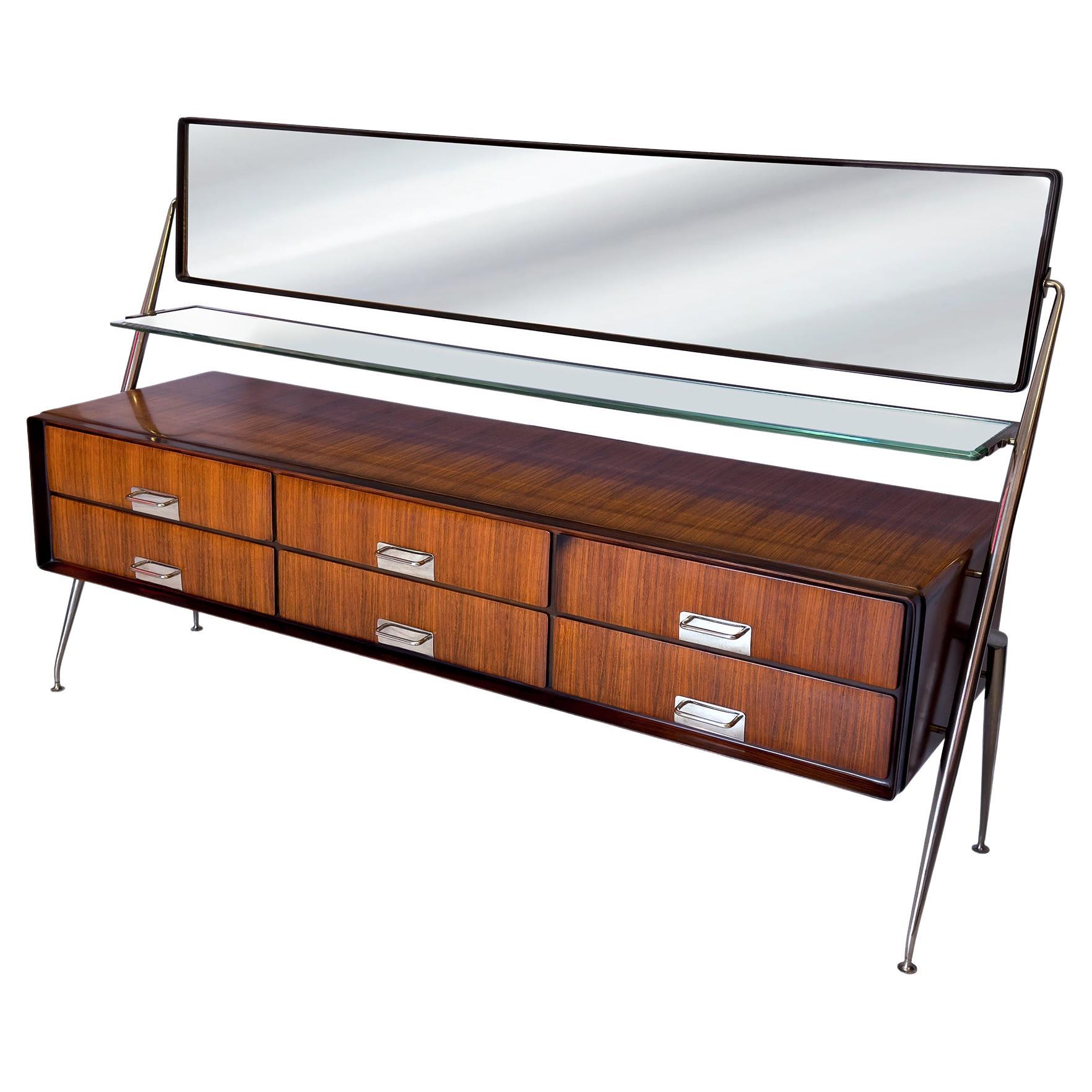 Italian Mid-Century Sideboard or Dresser with Mirror by Silvio Cavatorta, 1950s