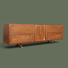 Italian Mid-Century Sideboard, Teak and Red Panels, Brass Legs, 1950s