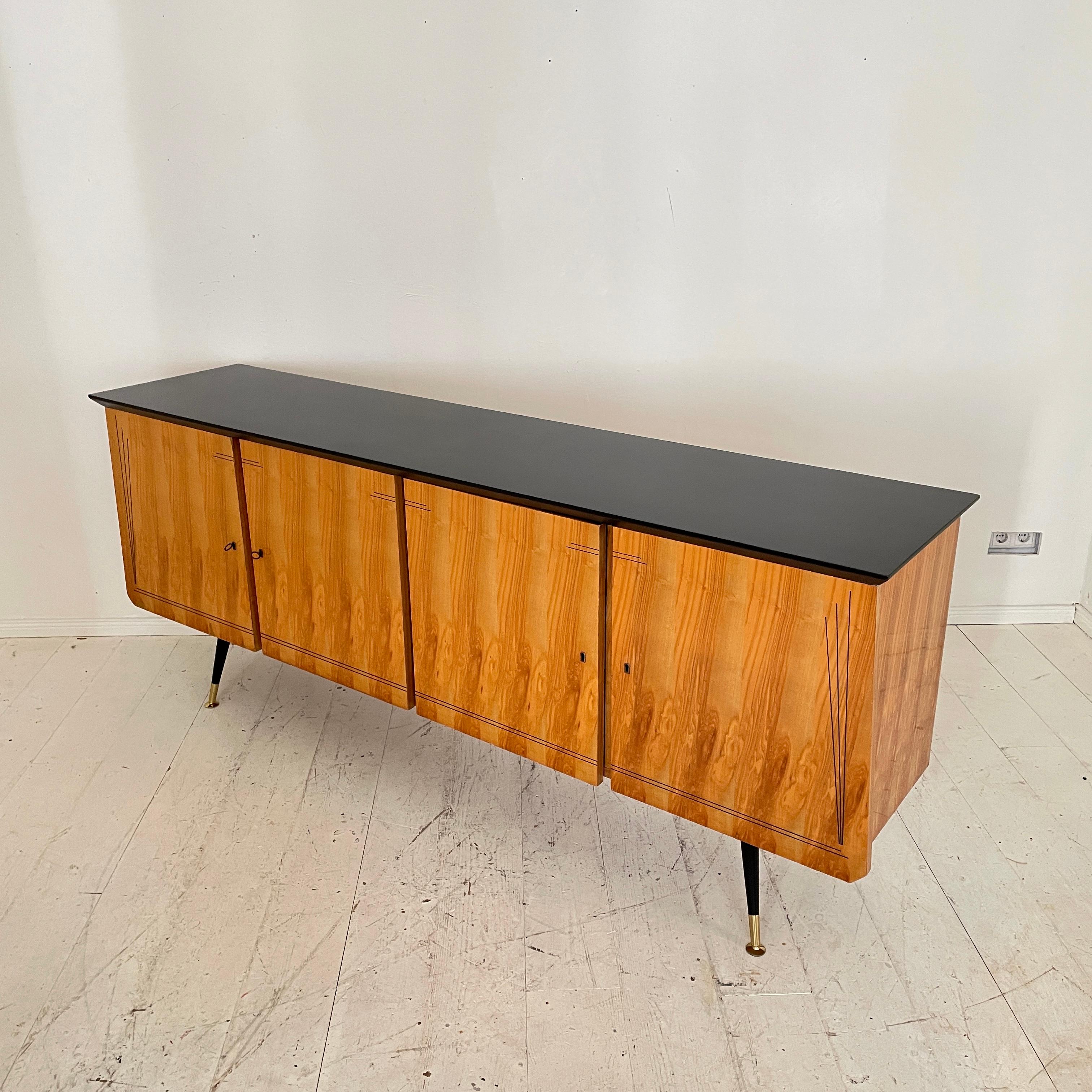 Italian Midcentury Sideboard with 4 Doors in Ash, Black and Brass, Around 1950 For Sale 2
