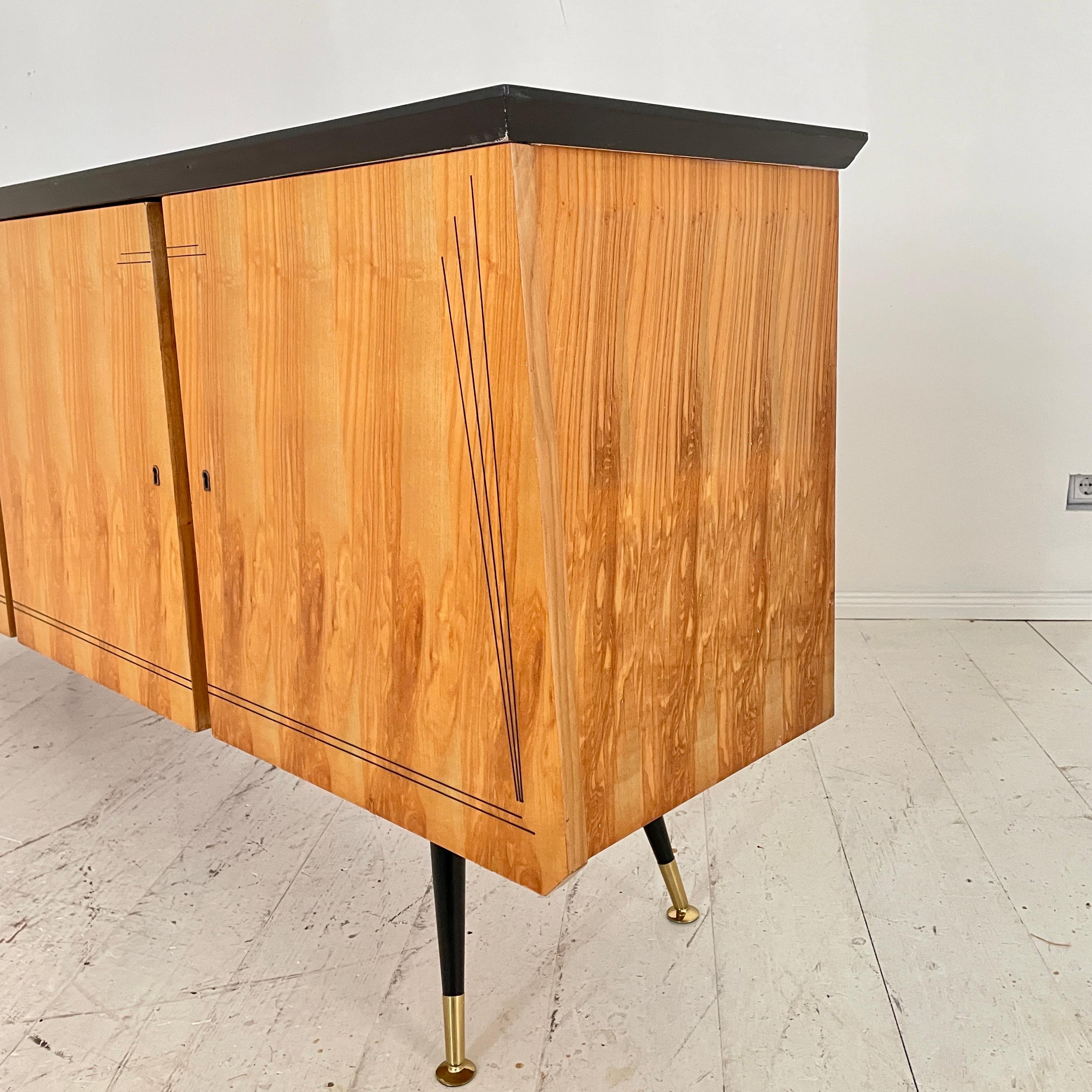 Italian Midcentury Sideboard with 4 Doors in Ash, Black and Brass, Around 1950 For Sale 3