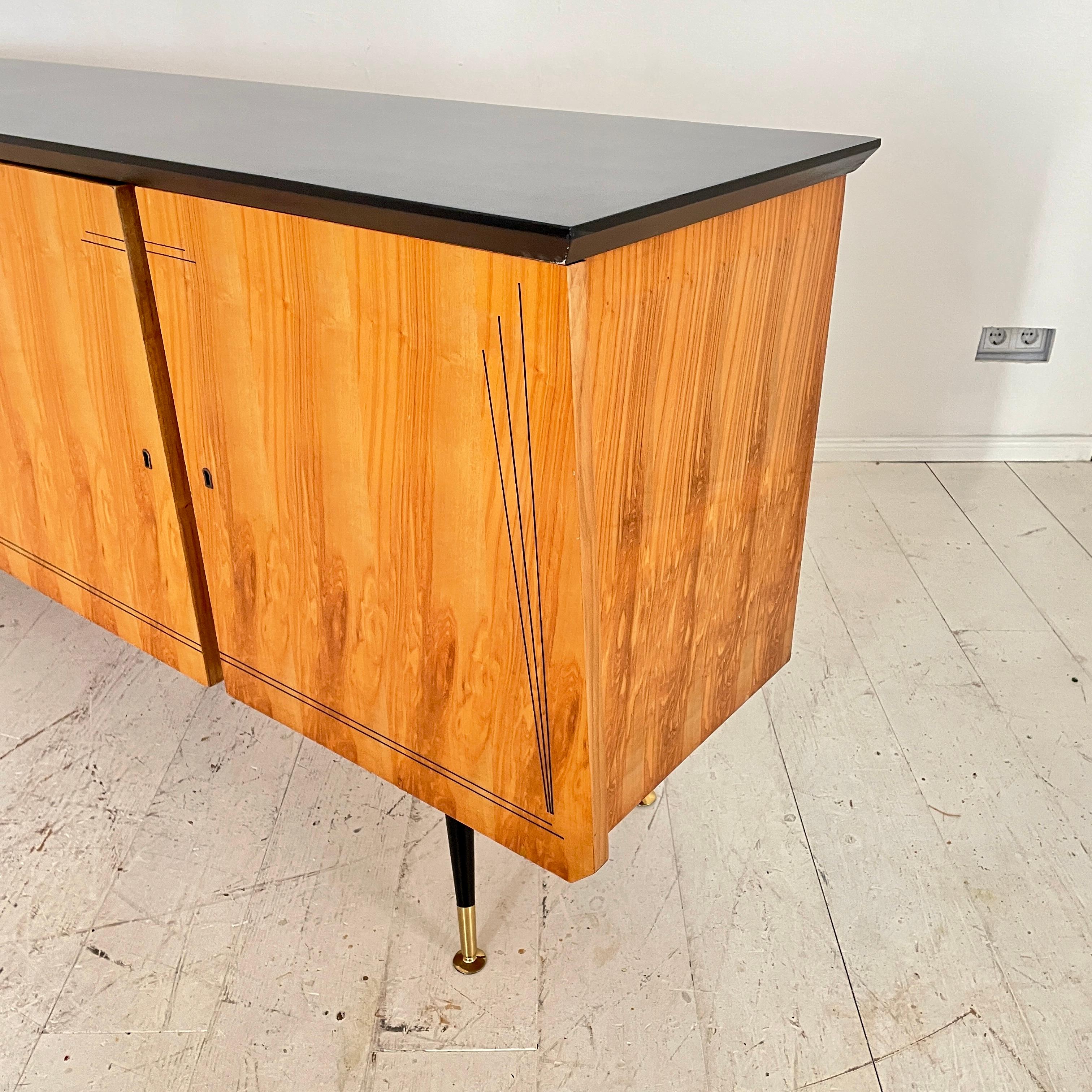 Italian Midcentury Sideboard with 4 Doors in Ash, Black and Brass, Around 1950 For Sale 4