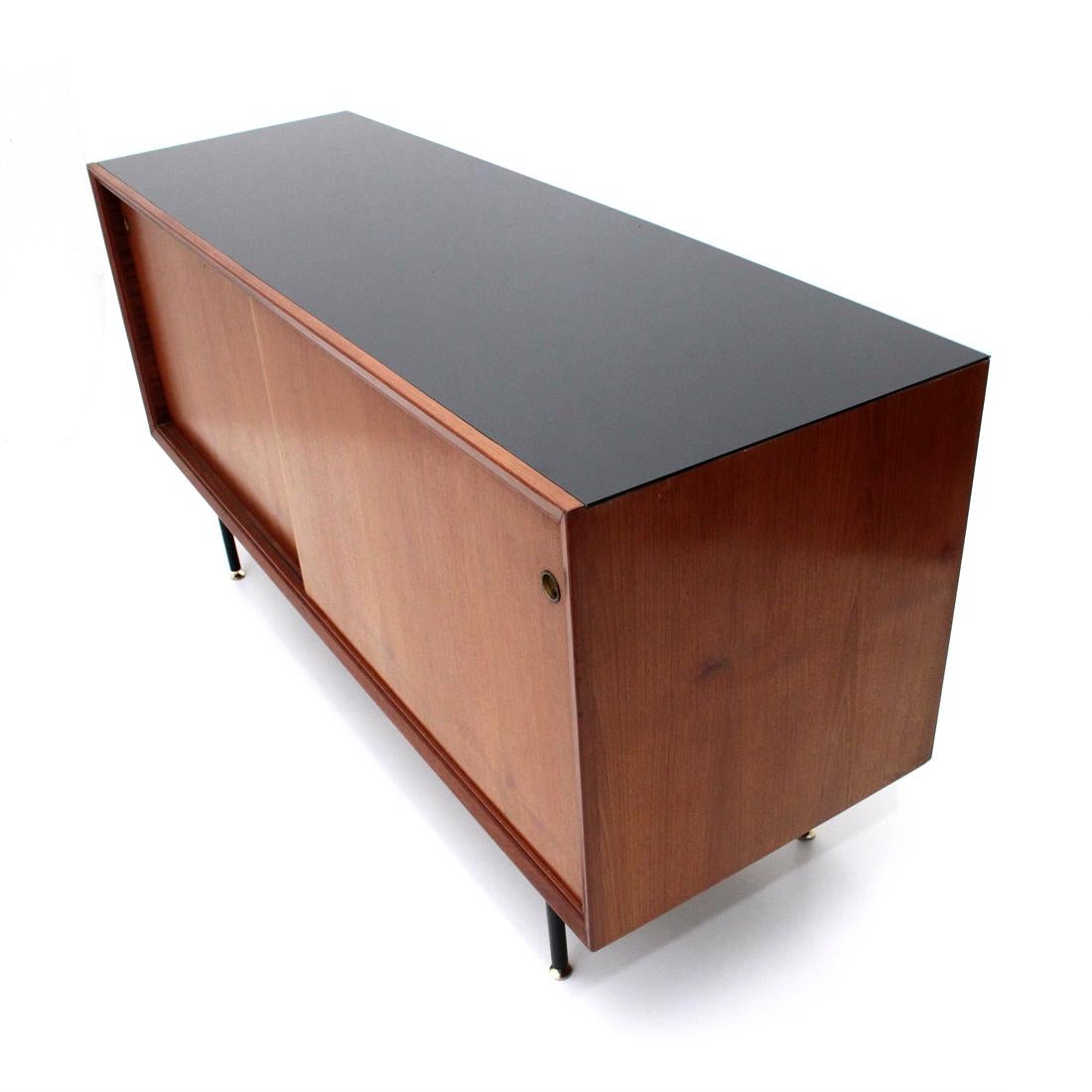 Italian Midcentury Sideboard with Black Glass Top, 1960s 1